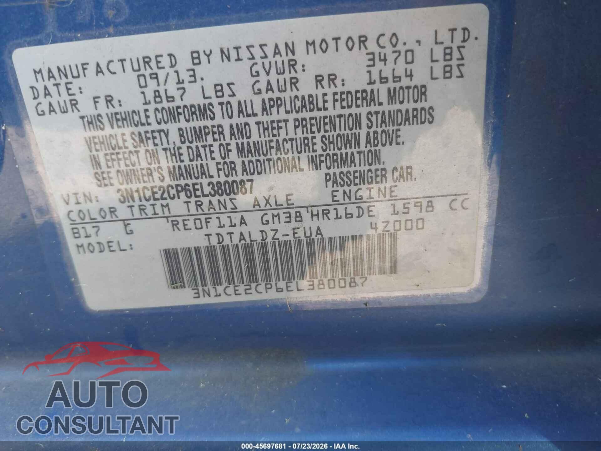 NISSAN VERSA NOTE 2014 - 3N1CE2CP6EL380087