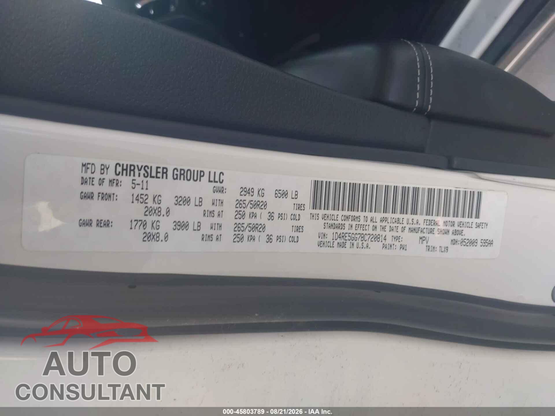 DODGE DURANGO 2011 - 1D4RE5GG7BC720814