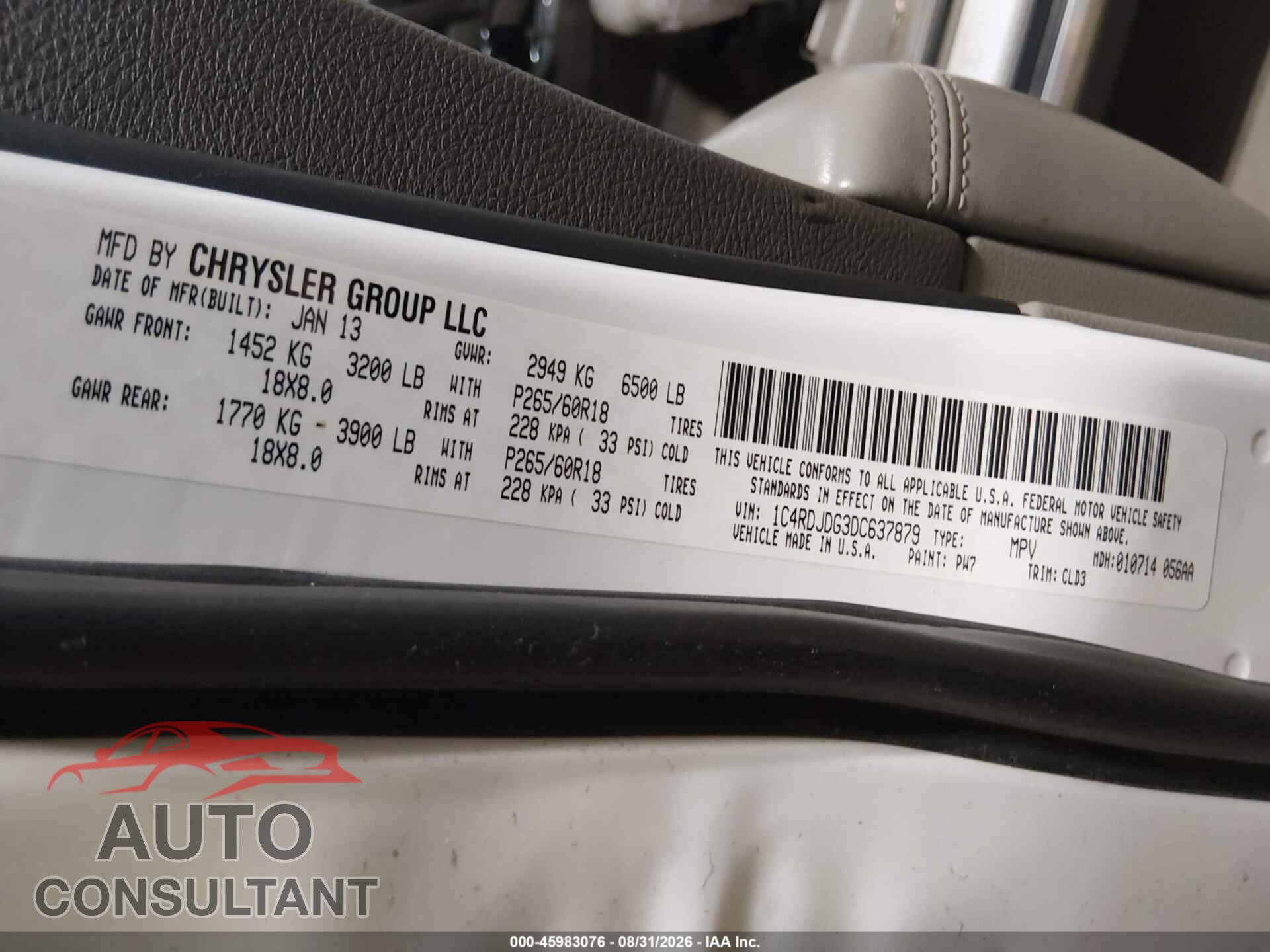 DODGE DURANGO 2013 - 1C4RDJDG3DC637879