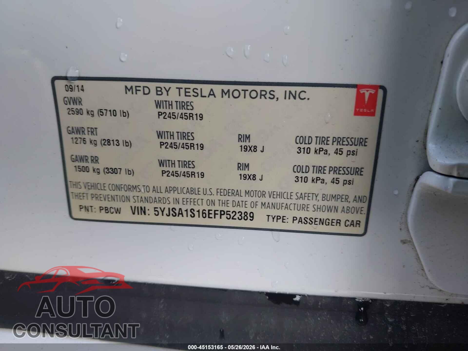 TESLA MODEL S 2014 - 5YJSA1S16EFP52389