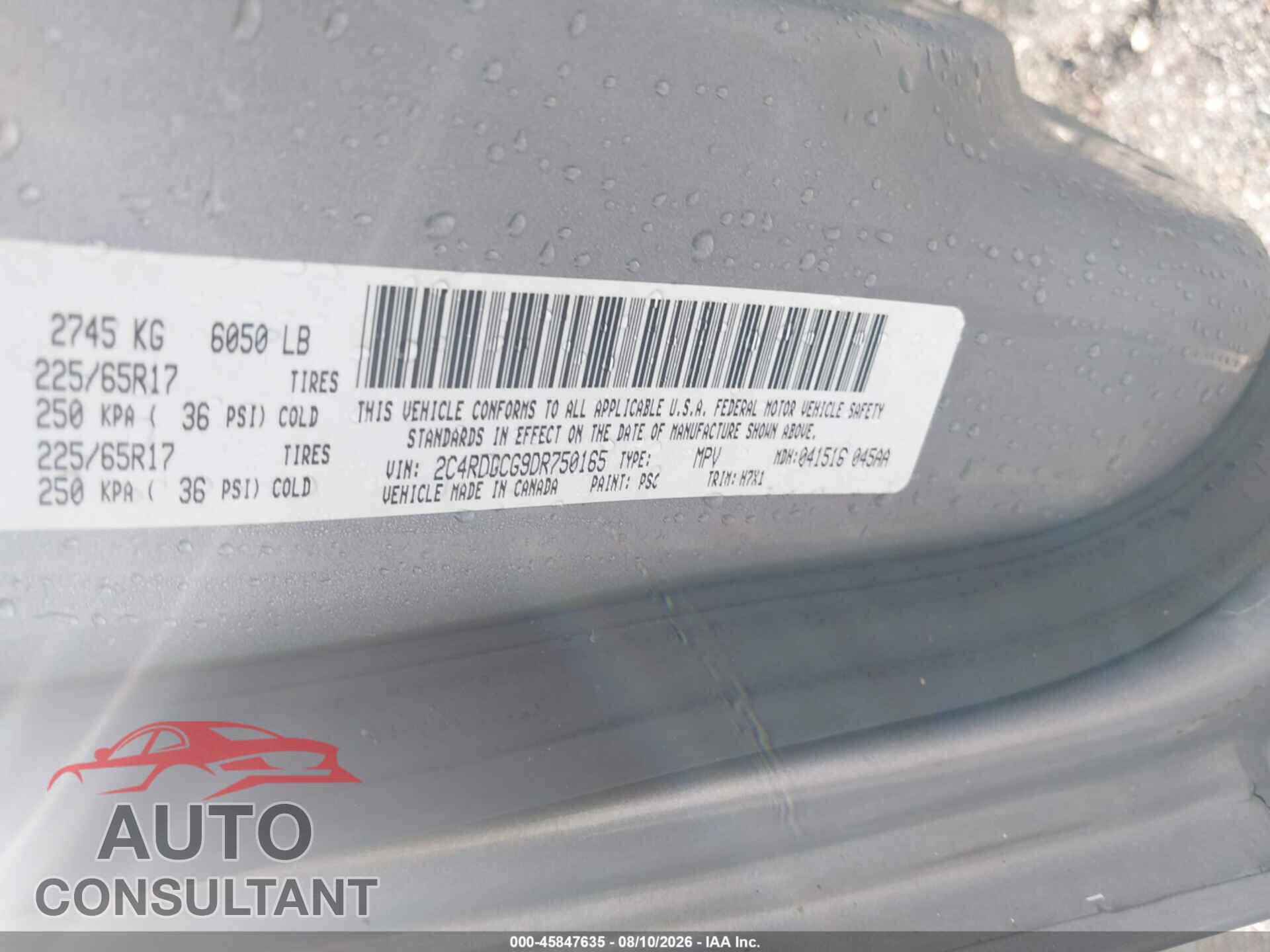 DODGE GRAND CARAVAN 2013 - 2C4RDGCG9DR750165