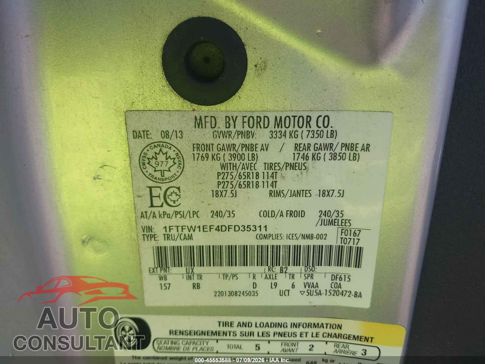 FORD F-150 2013 - 1FTFW1EF4DFD35311