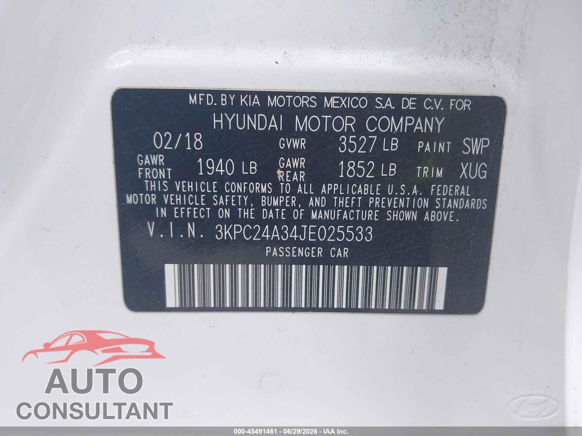HYUNDAI ACCENT 2018 - 3KPC24A34JE025533