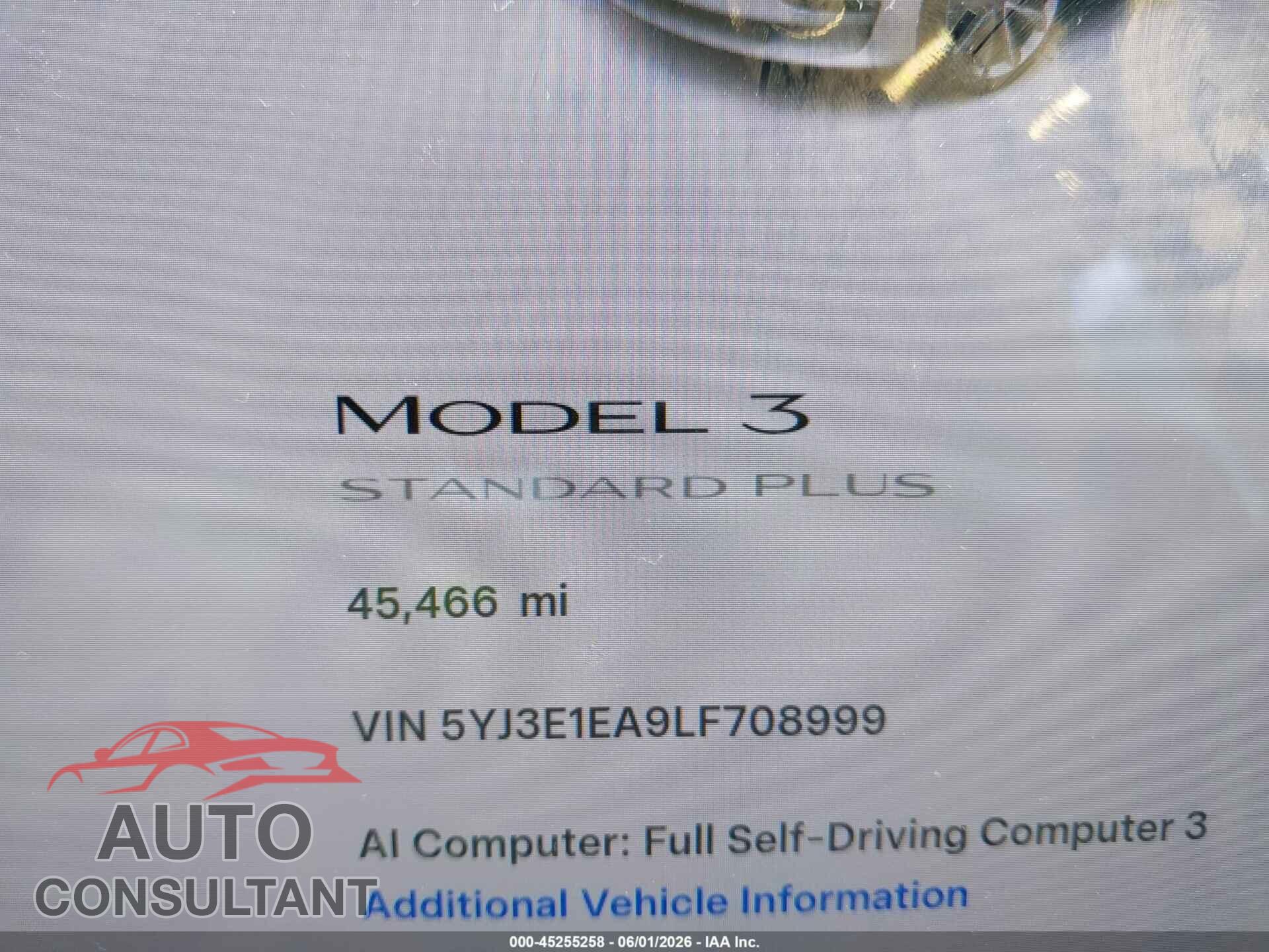 TESLA MODEL 3 2020 - 5YJ3E1EA9LF708999