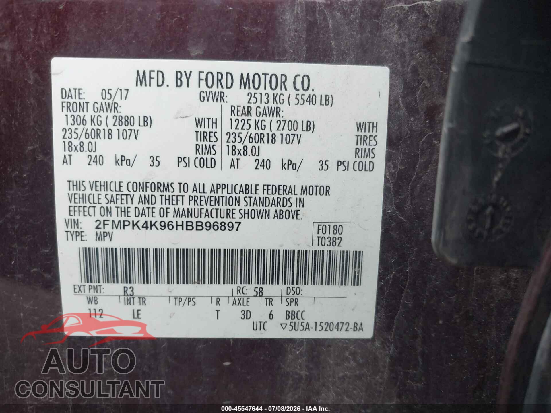 FORD EDGE 2017 - 2FMPK4K96HBB96897