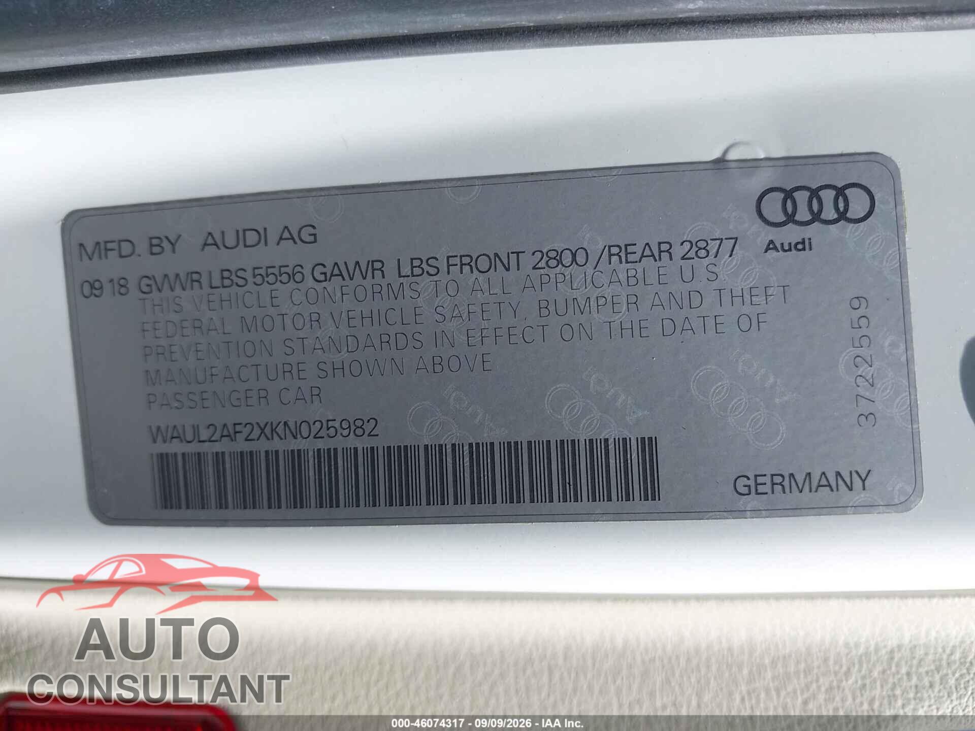 AUDI A6 2019 - WAUL2AF2XKN025982