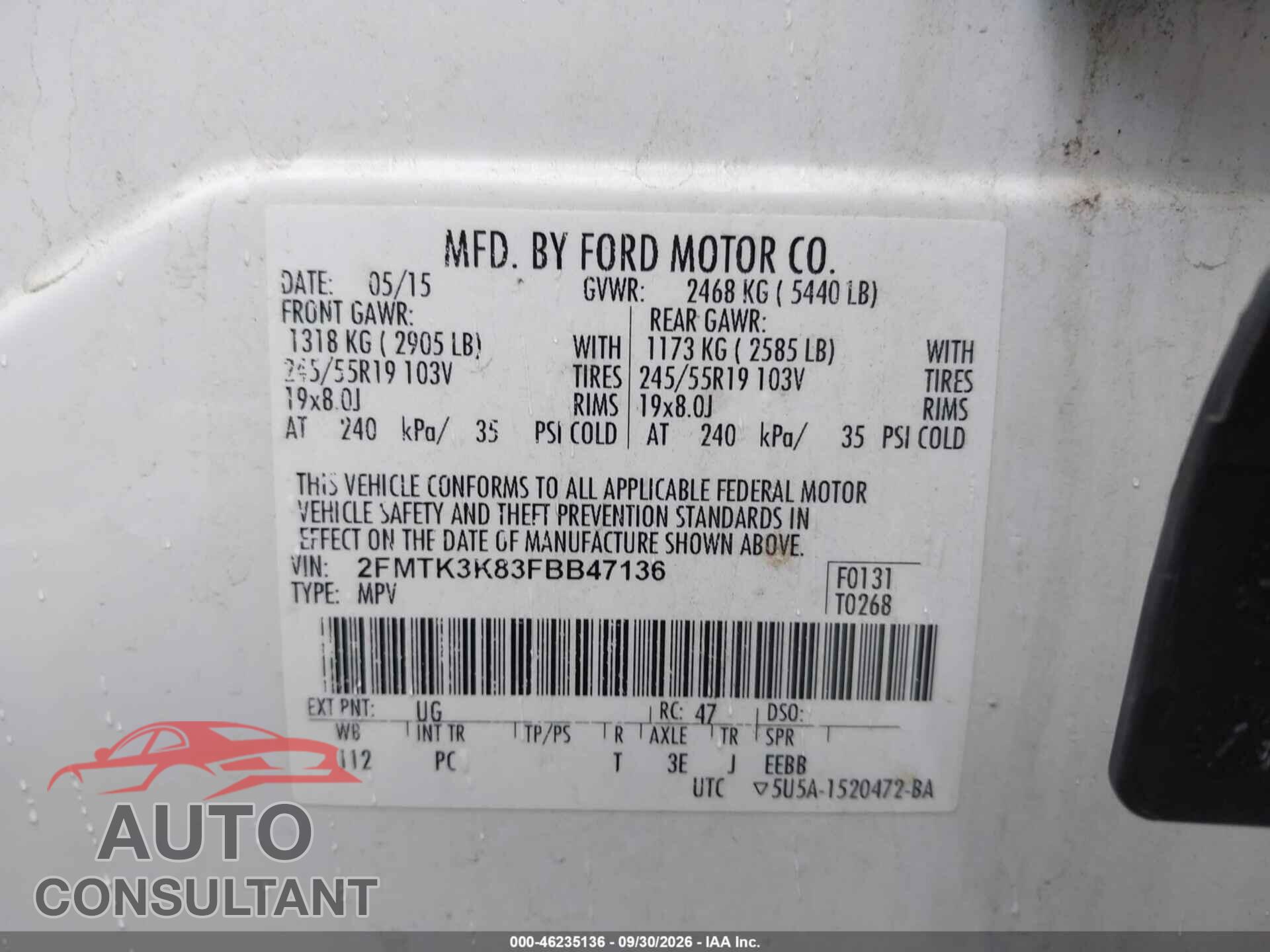 FORD EDGE 2015 - 2FMTK3K83FBB47136