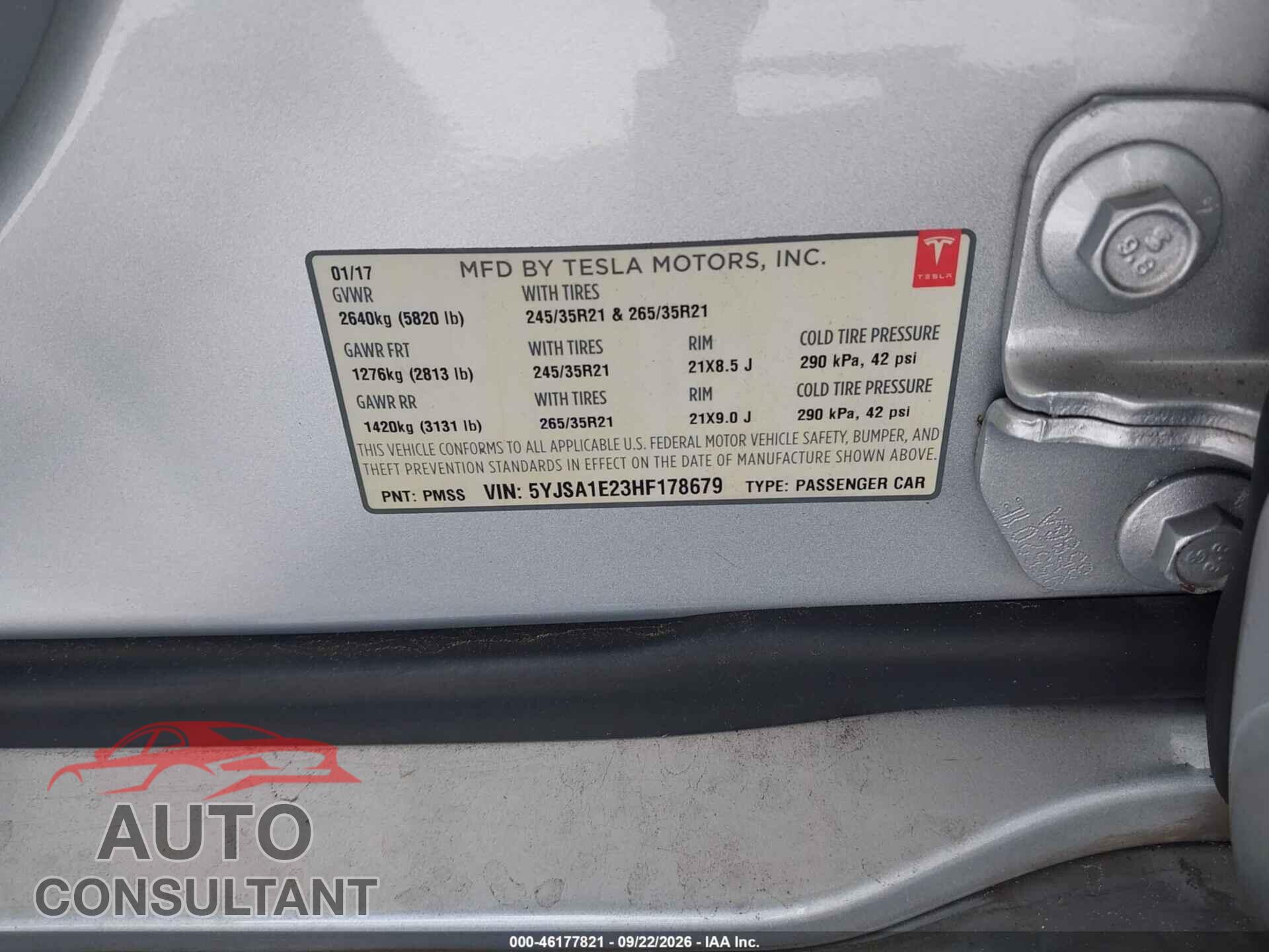 TESLA MODEL S 2017 - 5YJSA1E23HF178679