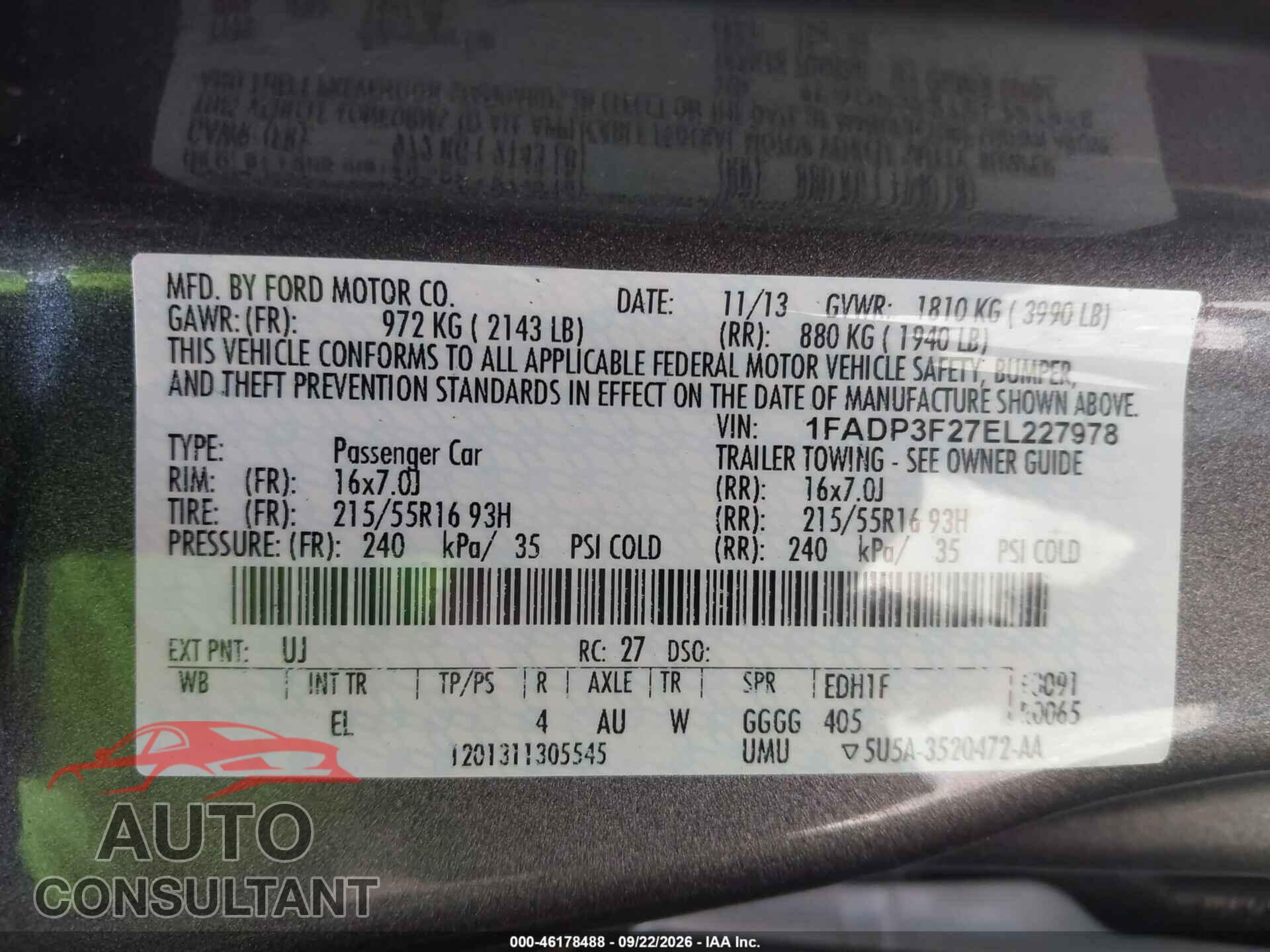 FORD FOCUS 2014 - 1FADP3F27EL227978