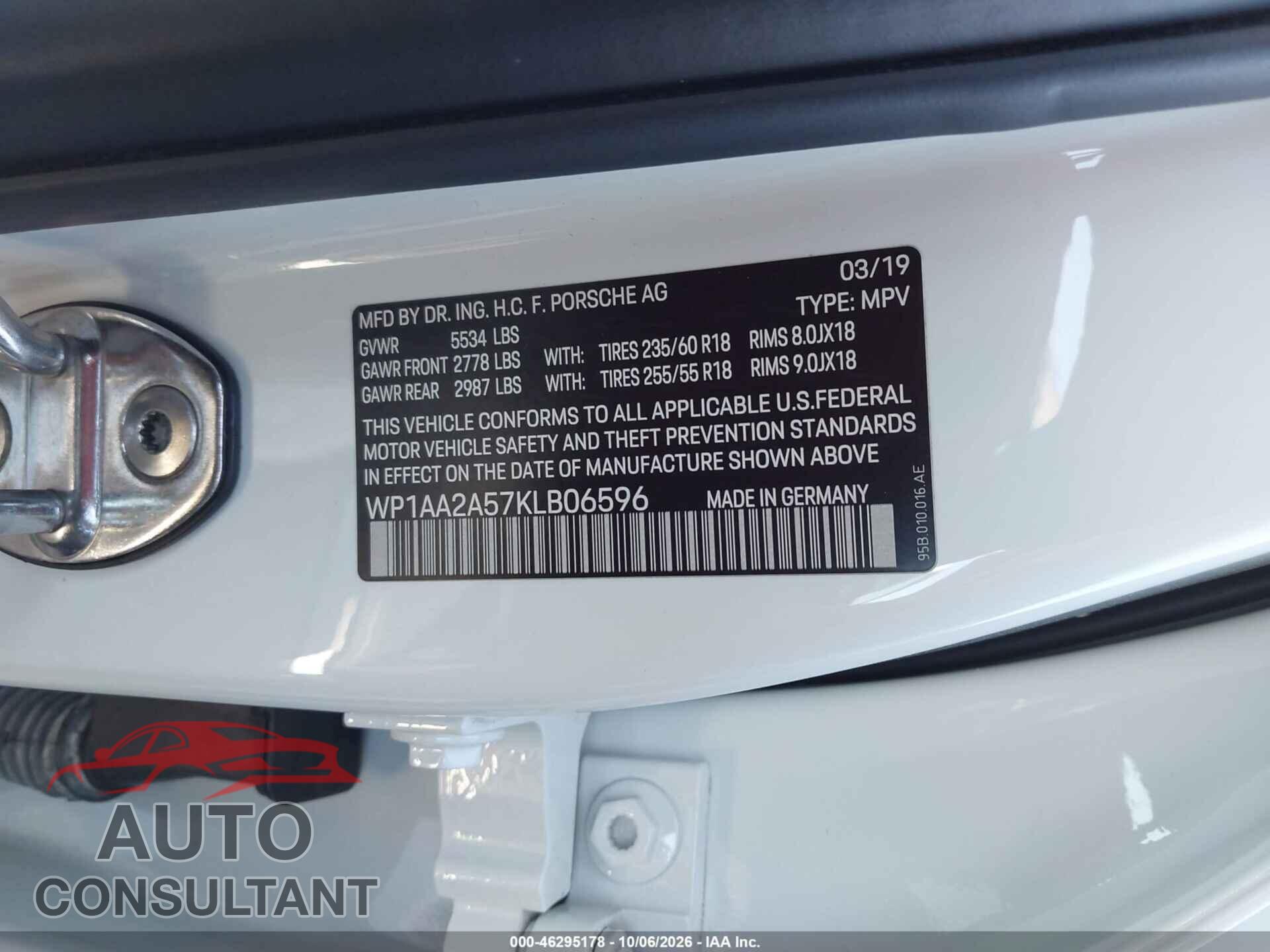 PORSCHE MACAN 2019 - WP1AA2A57KLB06596
