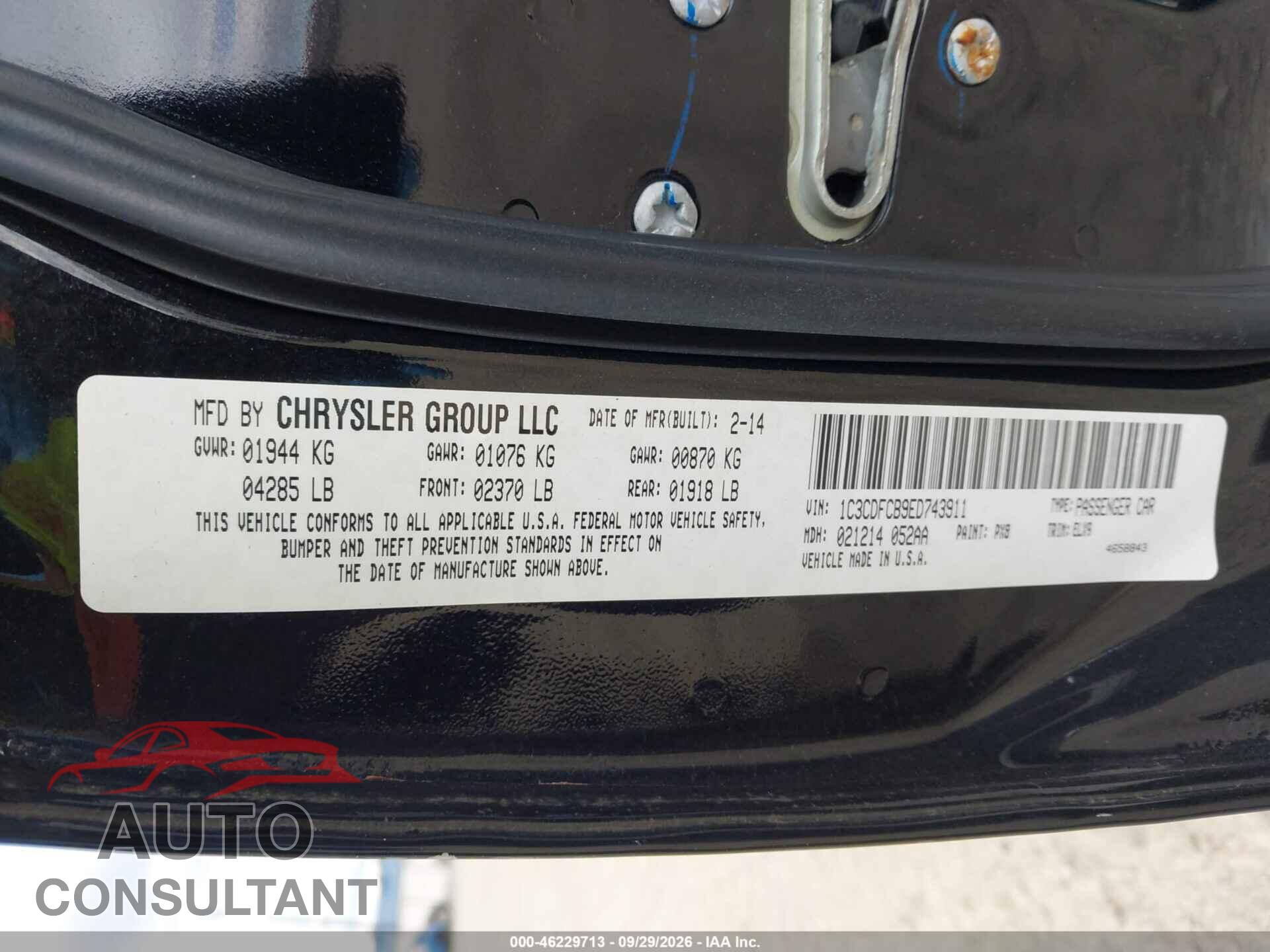 DODGE DART 2014 - 1C3CDFCB9ED743911