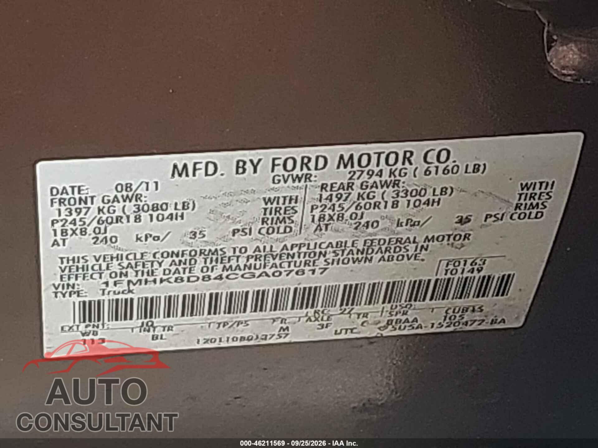 FORD EXPLORER 2012 - 1FMHK8D84CGA07617