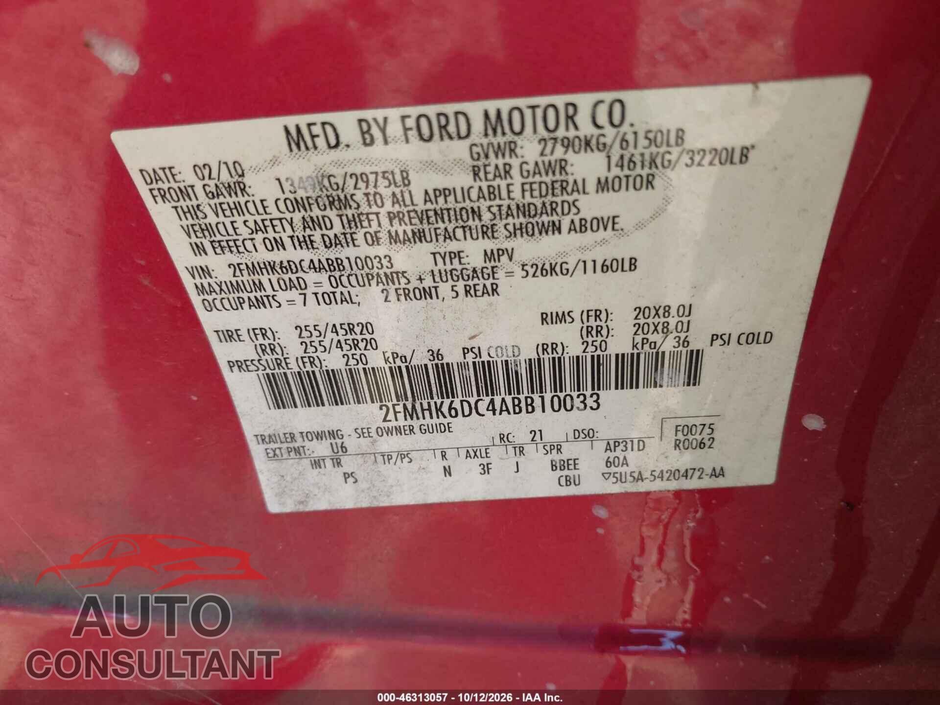 FORD FLEX 2010 - 2FMHK6DC4ABB10033