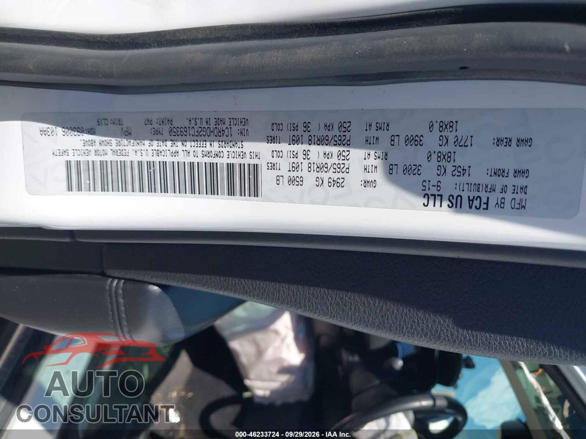 DODGE DURANGO 2015 - 1C4RDHDG2FC169350