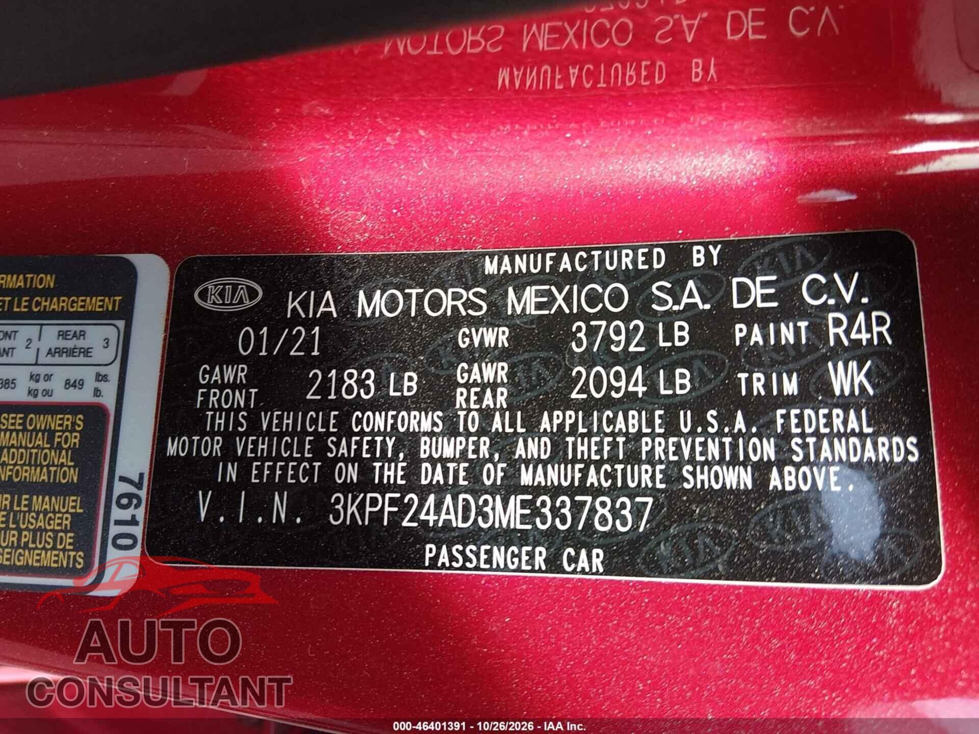 KIA FORTE 2021 - 3KPF24AD3ME337837
