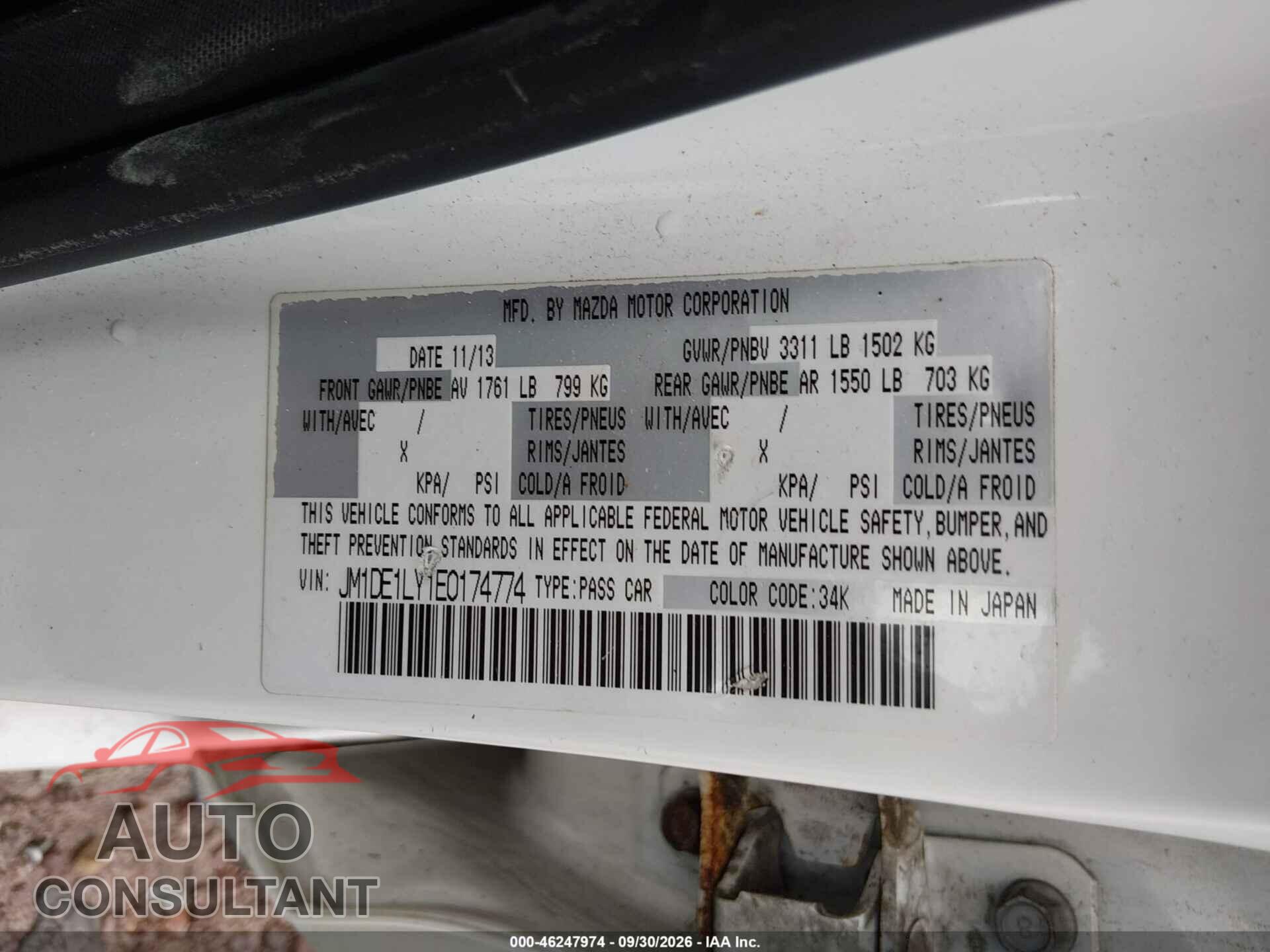 MAZDA MAZDA2 2014 - JM1DE1LY1E0174774