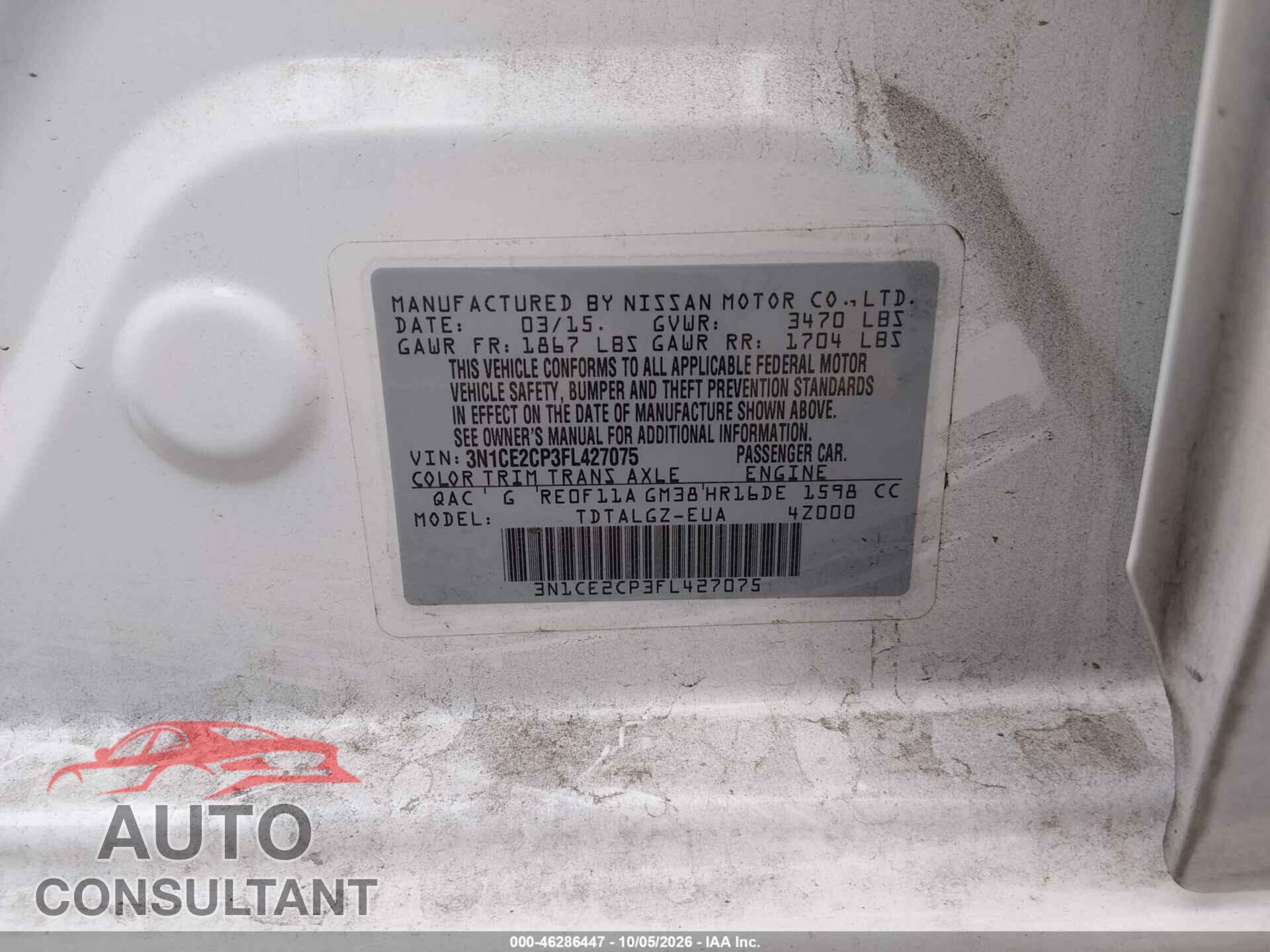 NISSAN VERSA NOTE 2015 - 3N1CE2CP3FL427075