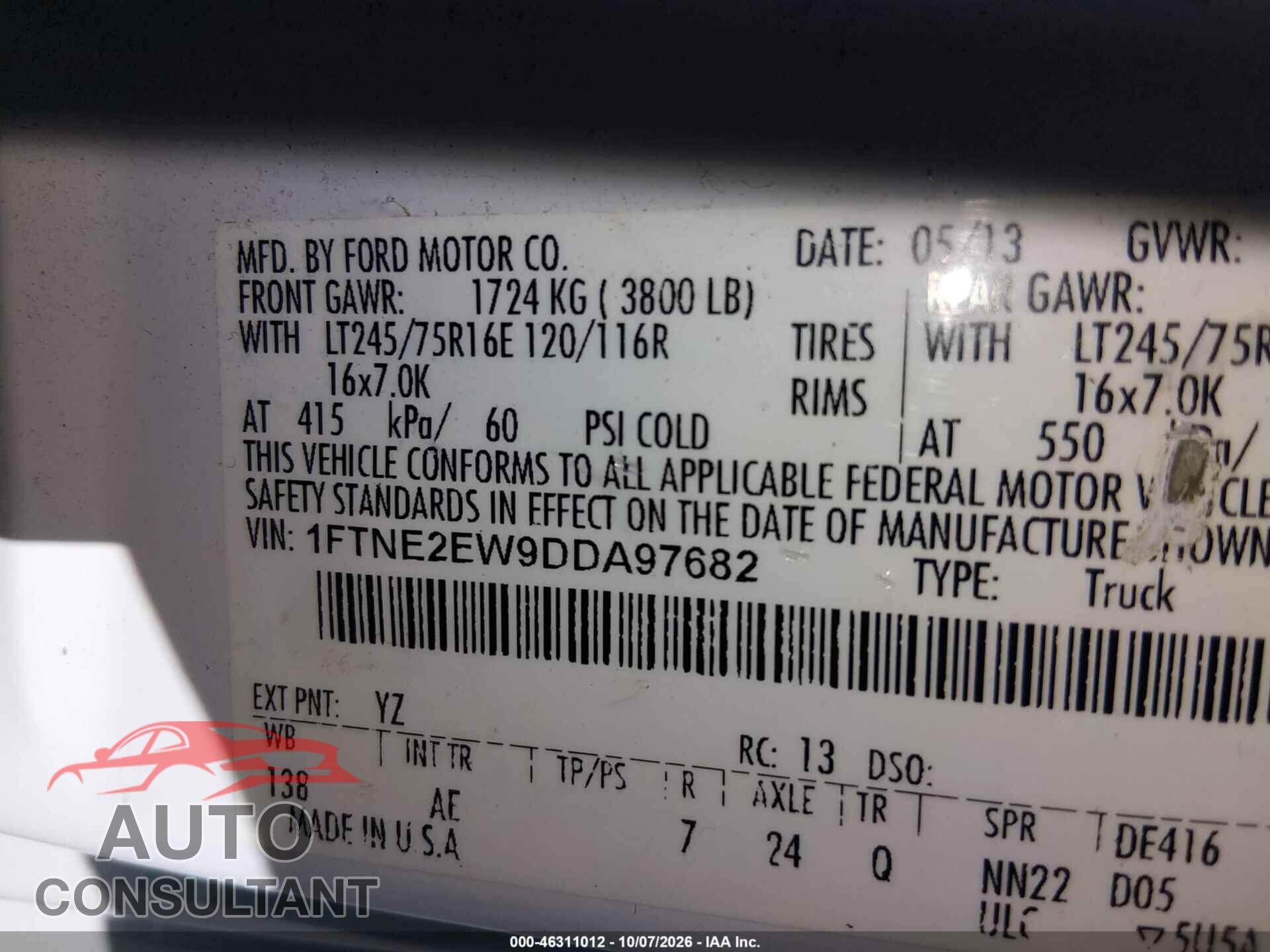 FORD E-250 2013 - 1FTNE2EW9DDA97682