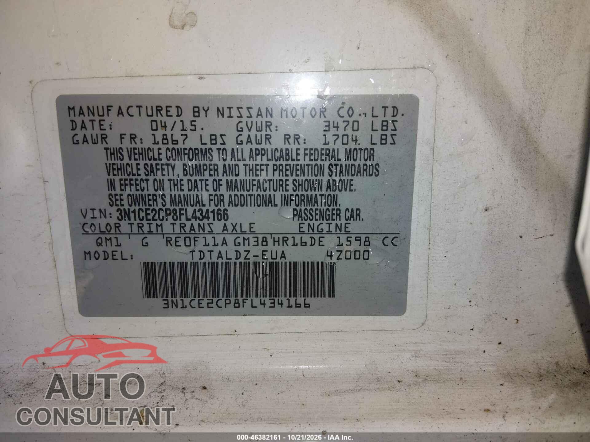 NISSAN VERSA NOTE 2015 - 3N1CE2CP8FL434166