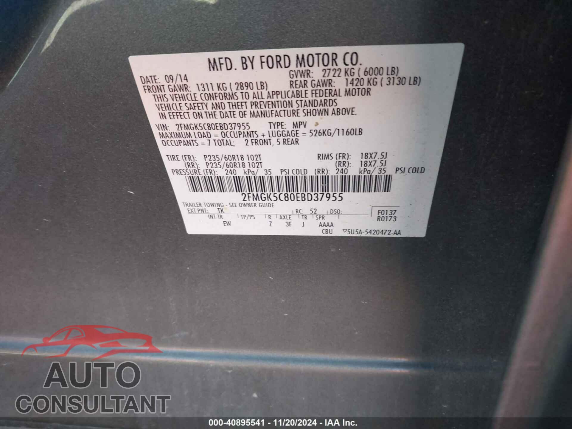FORD FLEX 2014 - 2FMGK5C80EBD37955