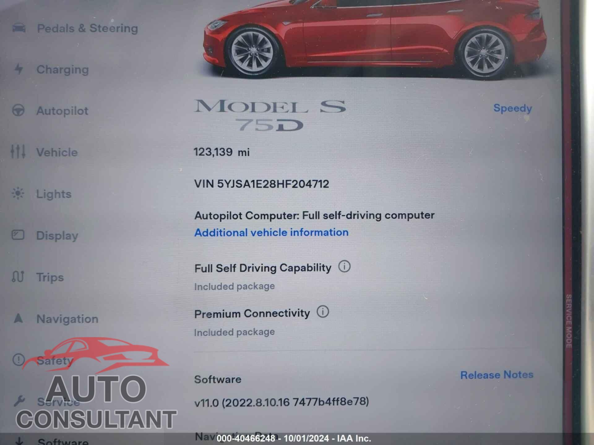 TESLA MODEL S 2017 - 5YJSA1E28HF204712