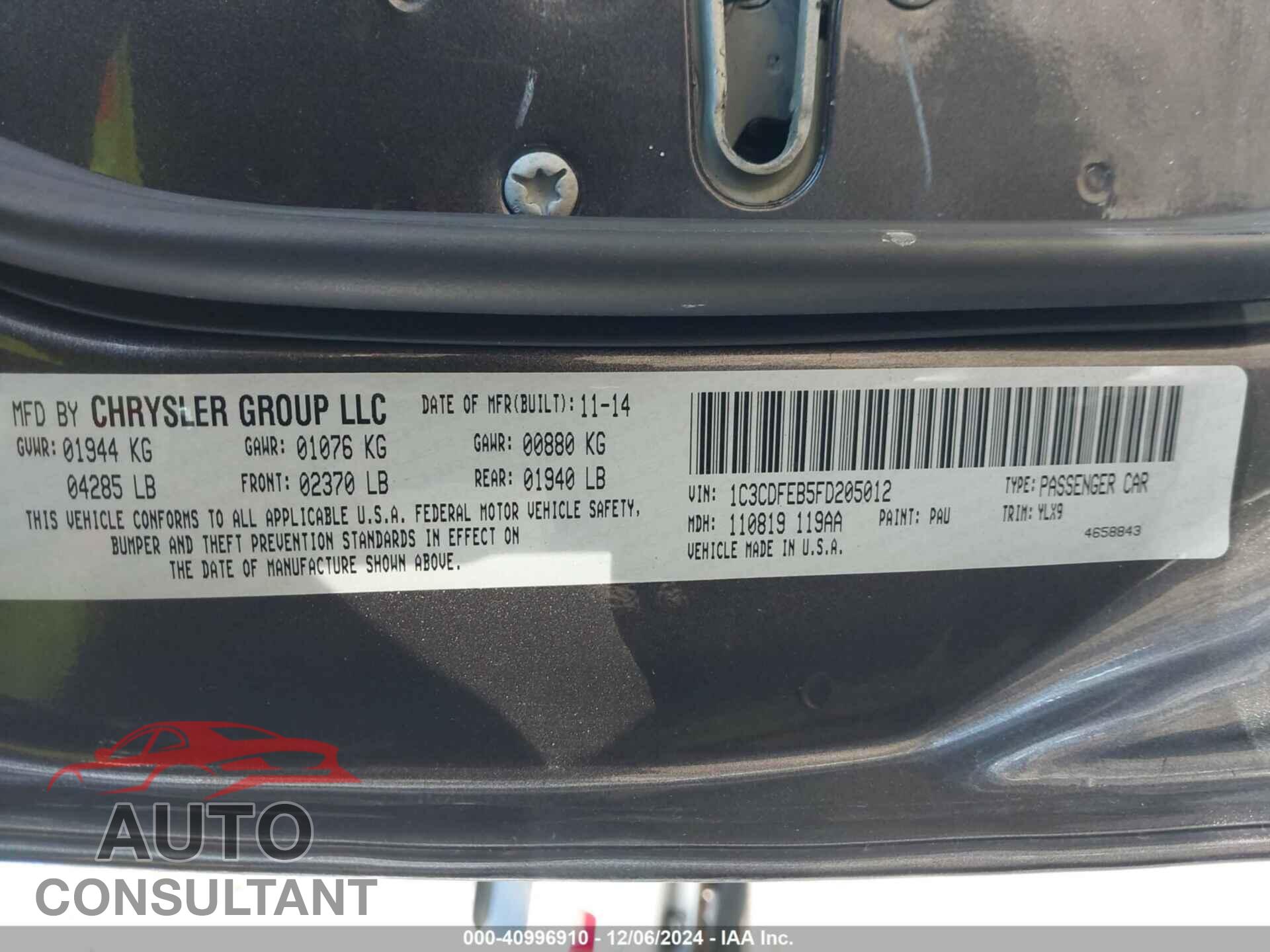 DODGE DART 2015 - 1C3CDFEB5FD205012