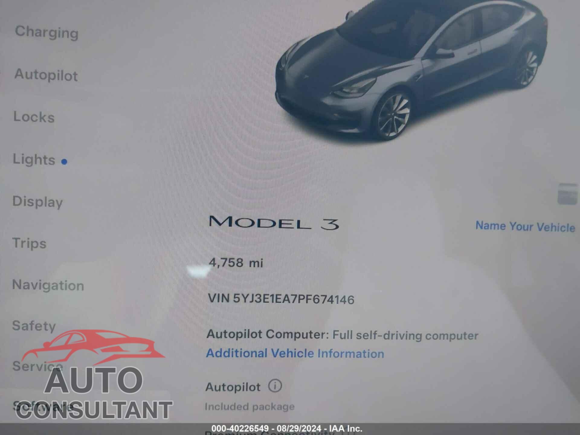 TESLA MODEL 3 2023 - 5YJ3E1EA7PF674146