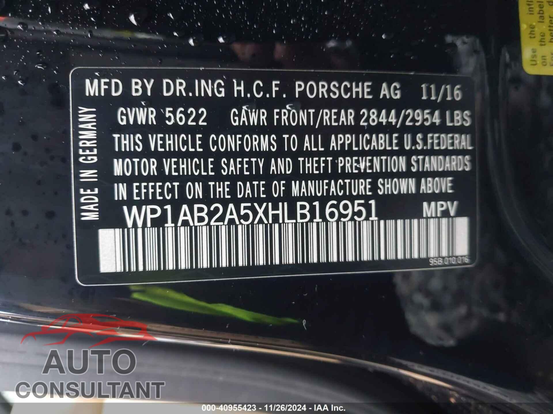 PORSCHE MACAN 2017 - WP1AB2A5XHLB16951