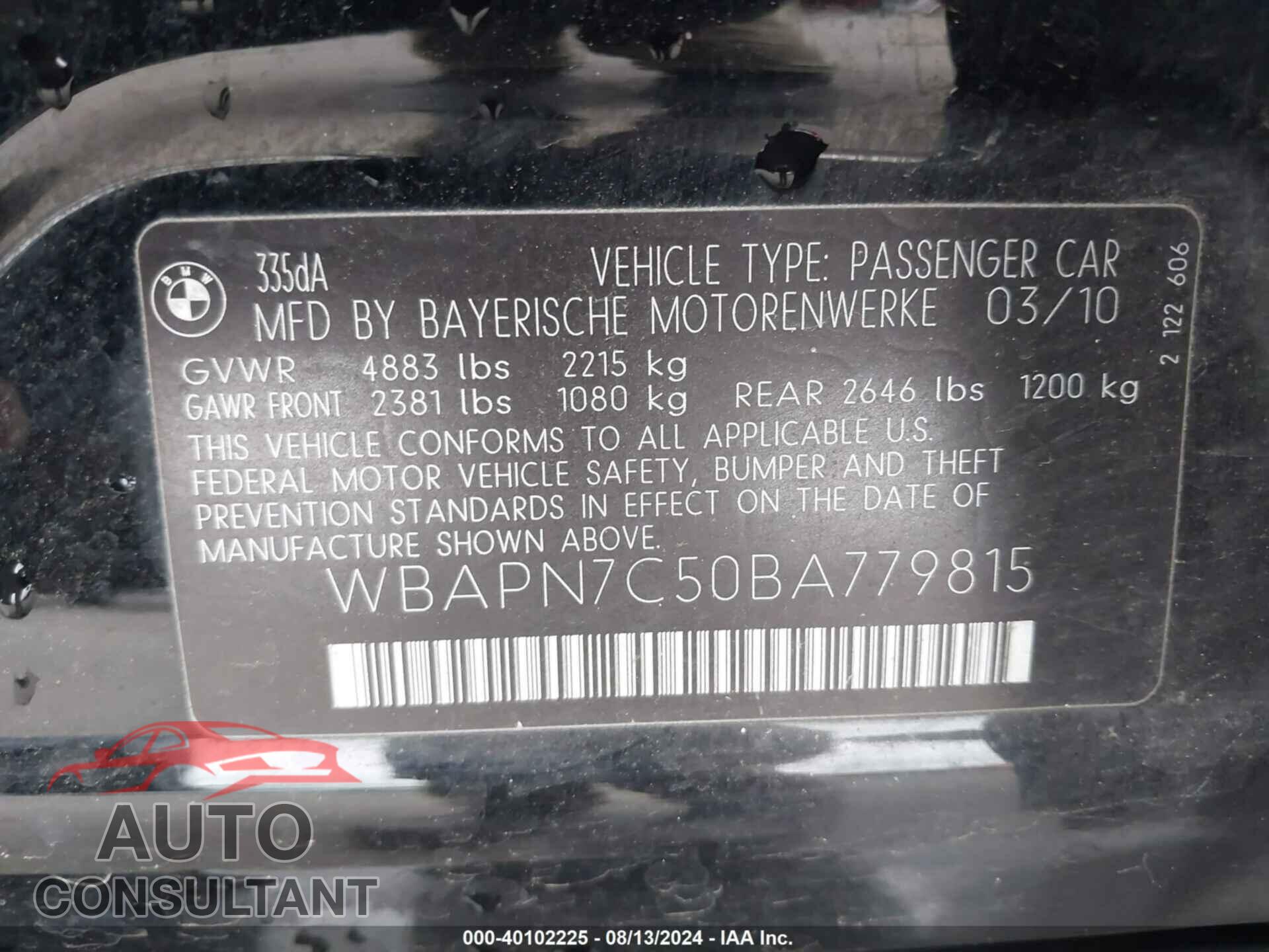 BMW 335D 2011 - WBAPN7C50BA779815