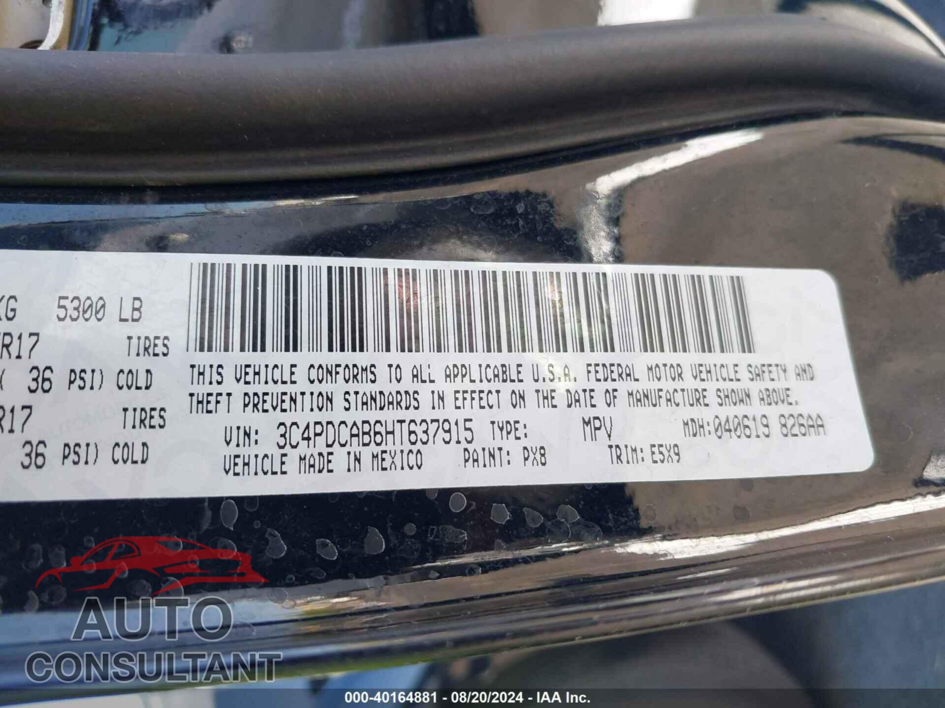 DODGE JOURNEY 2017 - 3C4PDCAB6HT637915