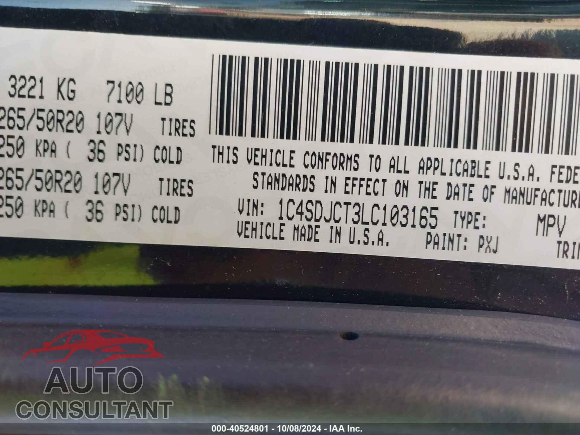DODGE DURANGO 2020 - 1C4SDJCT3LC103165