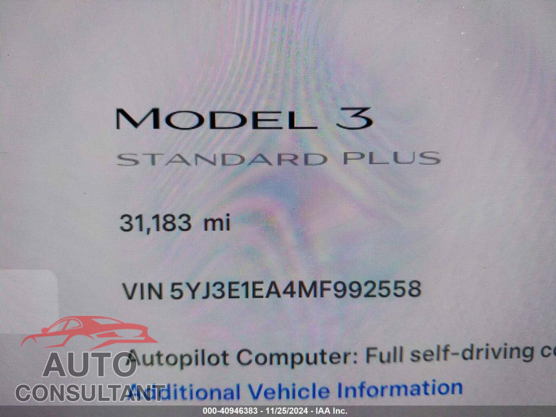 TESLA MODEL 3 2021 - 5YJ3E1EA4MF992558