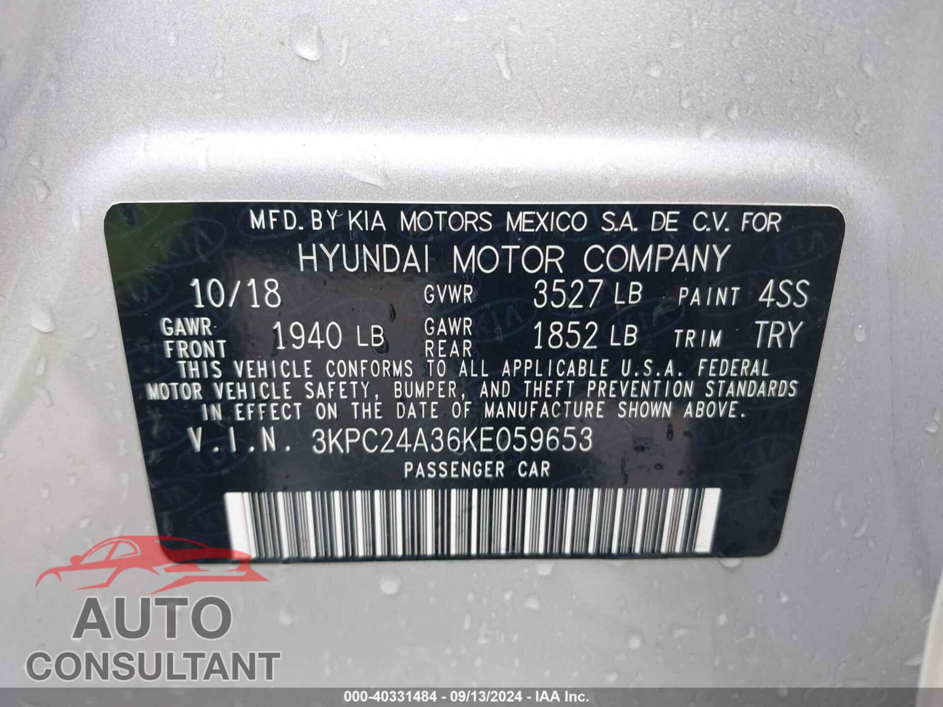 HYUNDAI ACCENT 2019 - 3KPC24A36KE059653