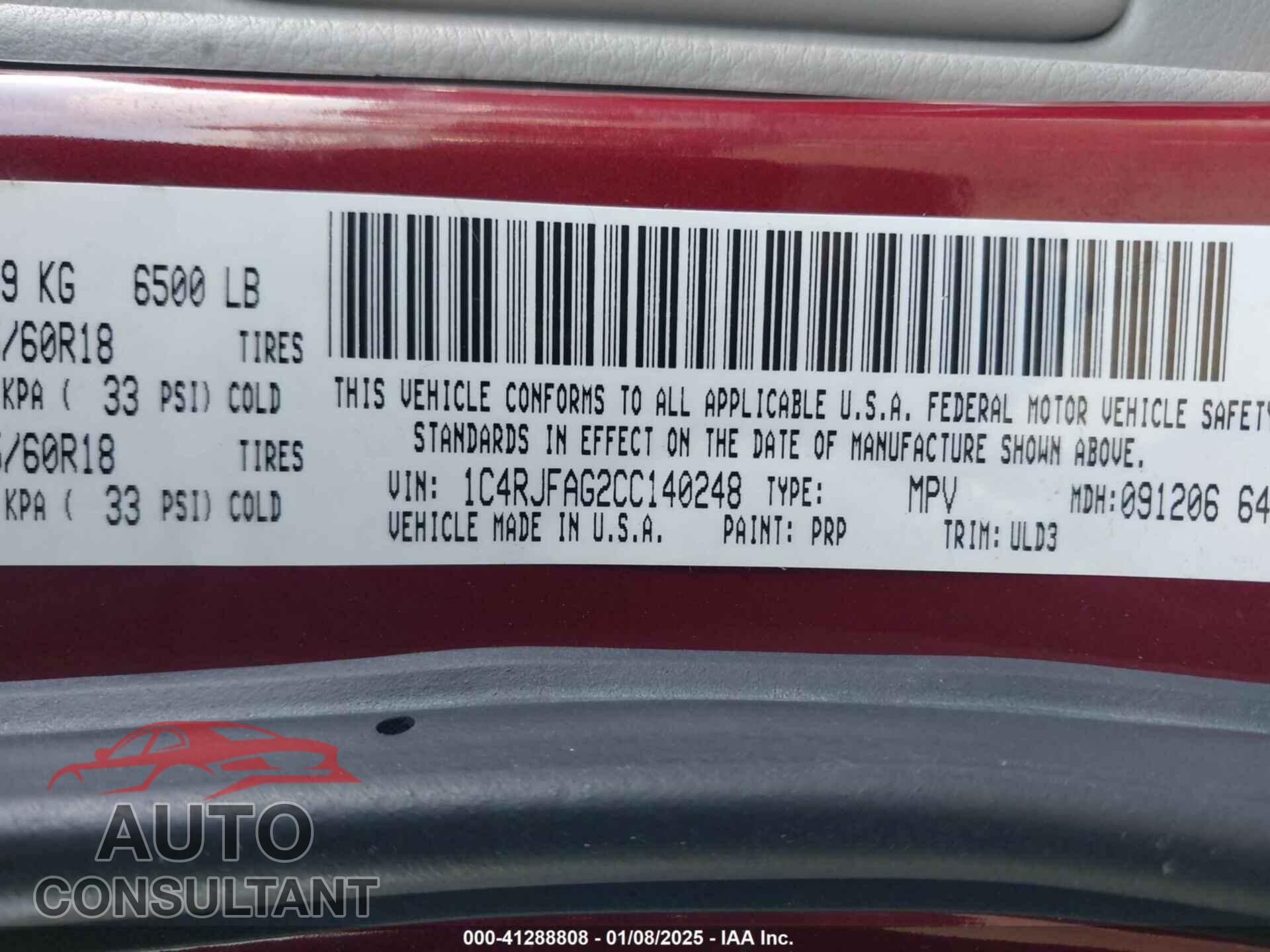 JEEP GRAND CHEROKEE 2012 - 1C4RJFAG2CC140248