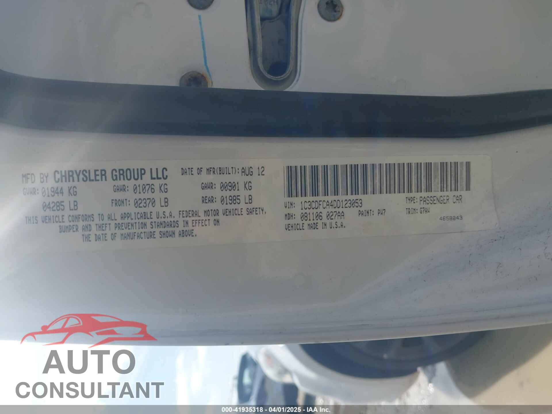 DODGE DART 2013 - 1C3CDFCA4DD123053