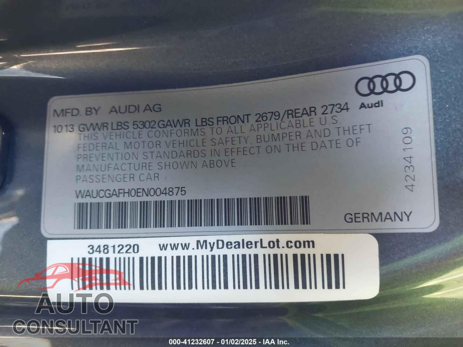 AUDI S5 2014 - WAUCGAFH0EN004875