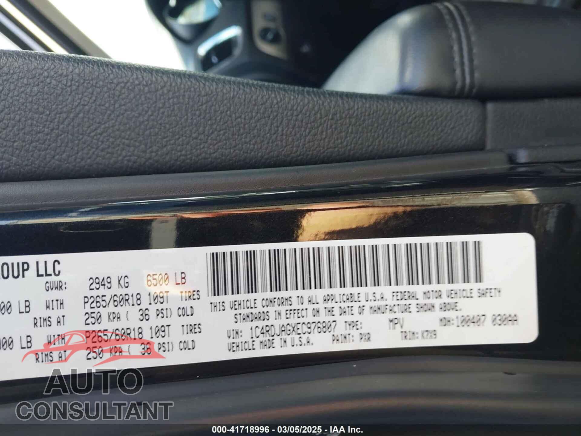 DODGE DURANGO 2014 - 1C4RDJAGXEC976807