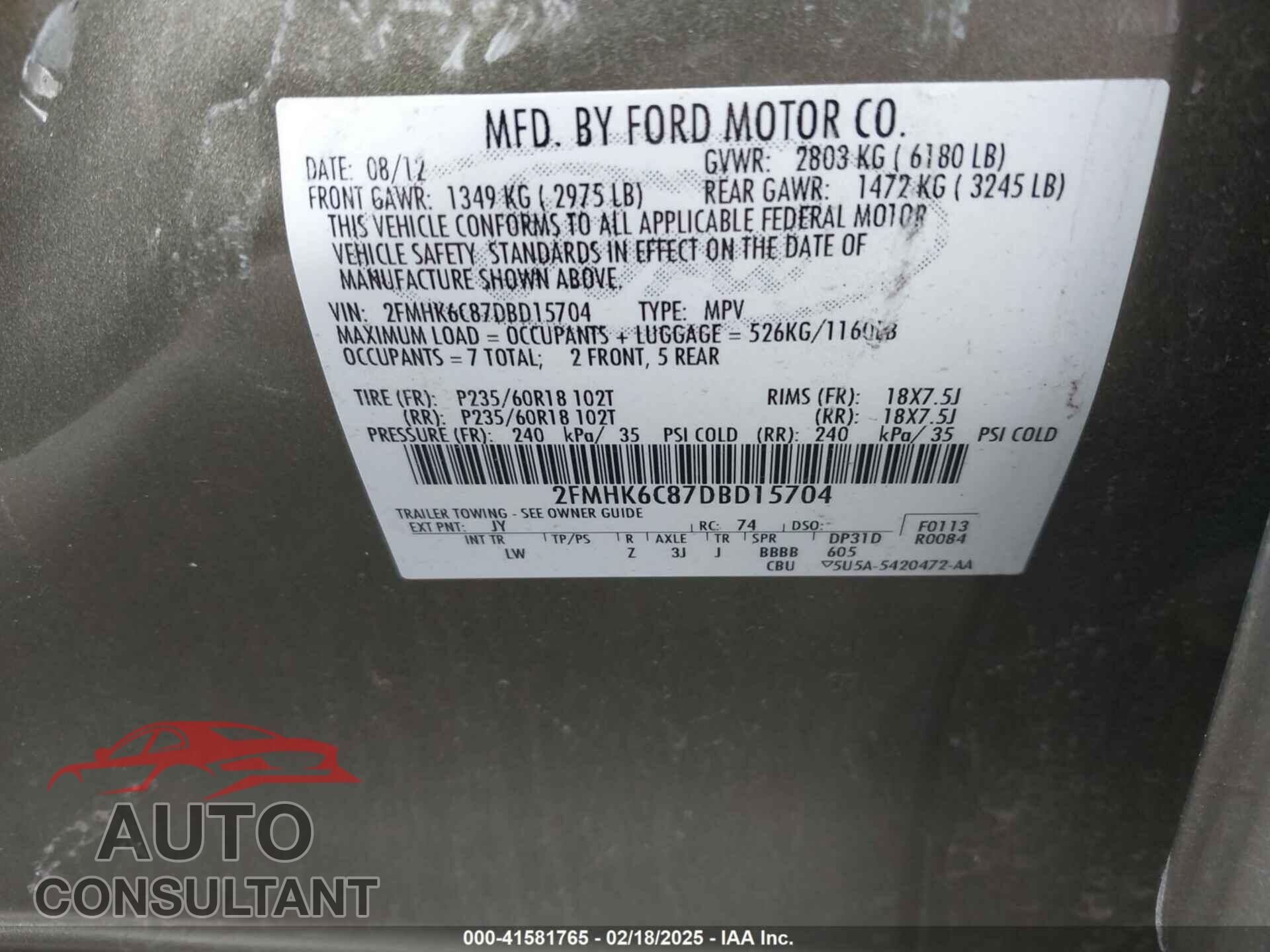 FORD FLEX 2013 - 2FMHK6C87DBD15704