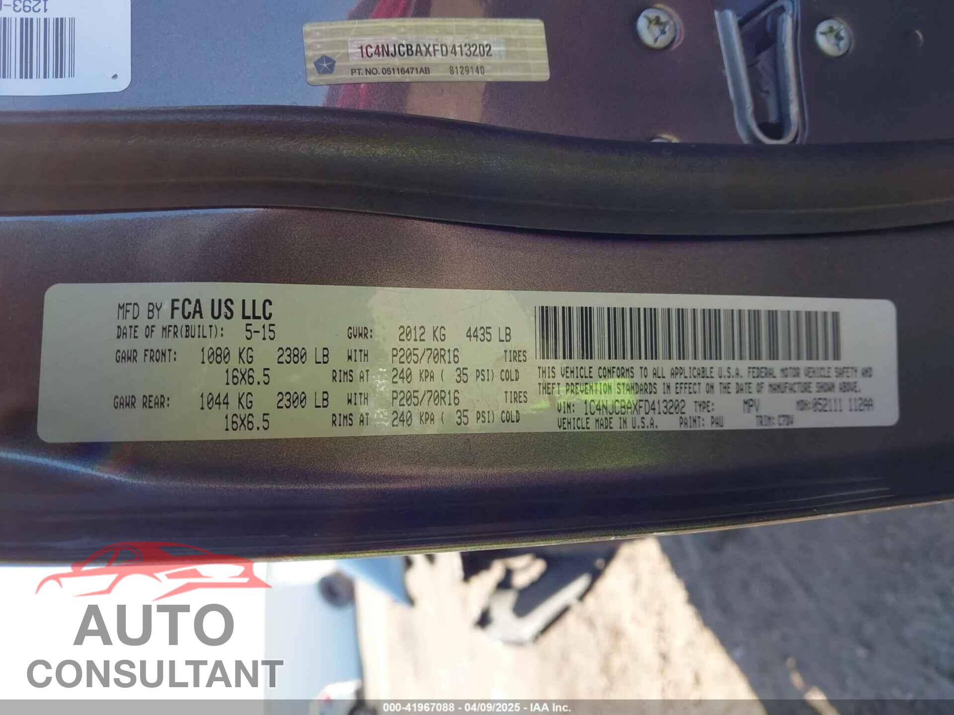 JEEP COMPASS 2015 - 1C4NJCBAXFD413202