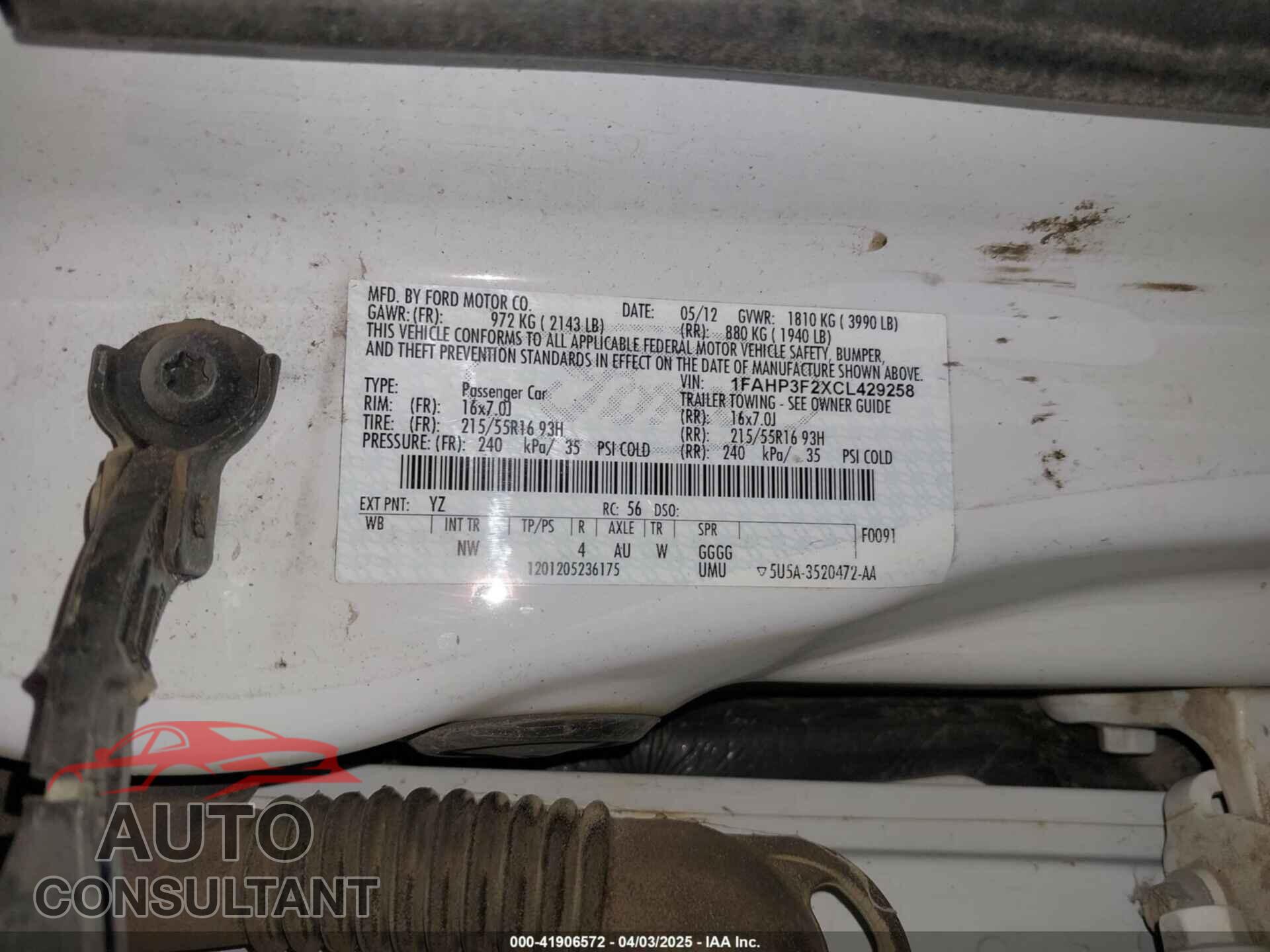 FORD FOCUS 2012 - 1FAHP3F2XCL429258