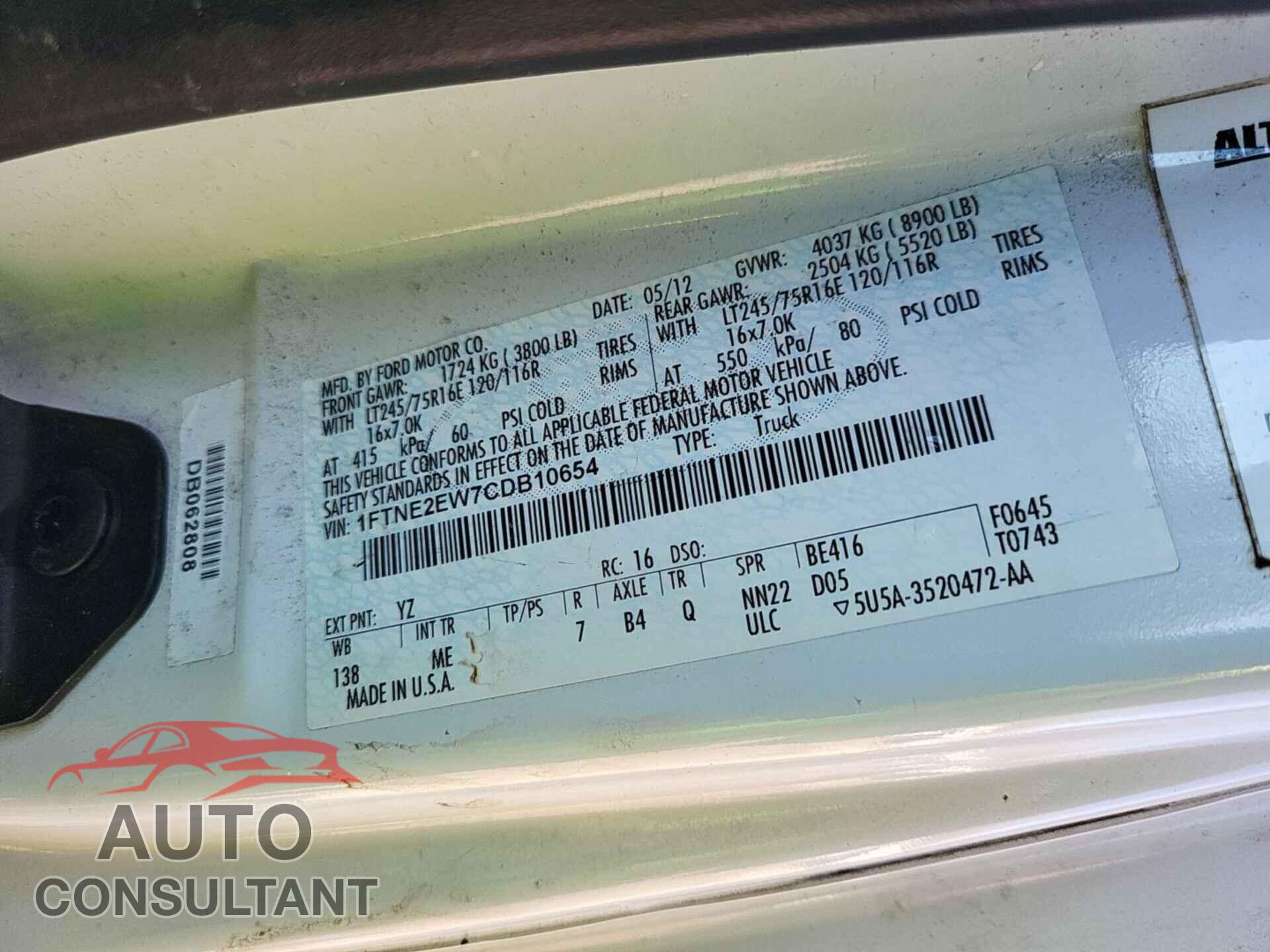FORD ECONOLINE 2012 - 1FTNE2EW7CDB10654