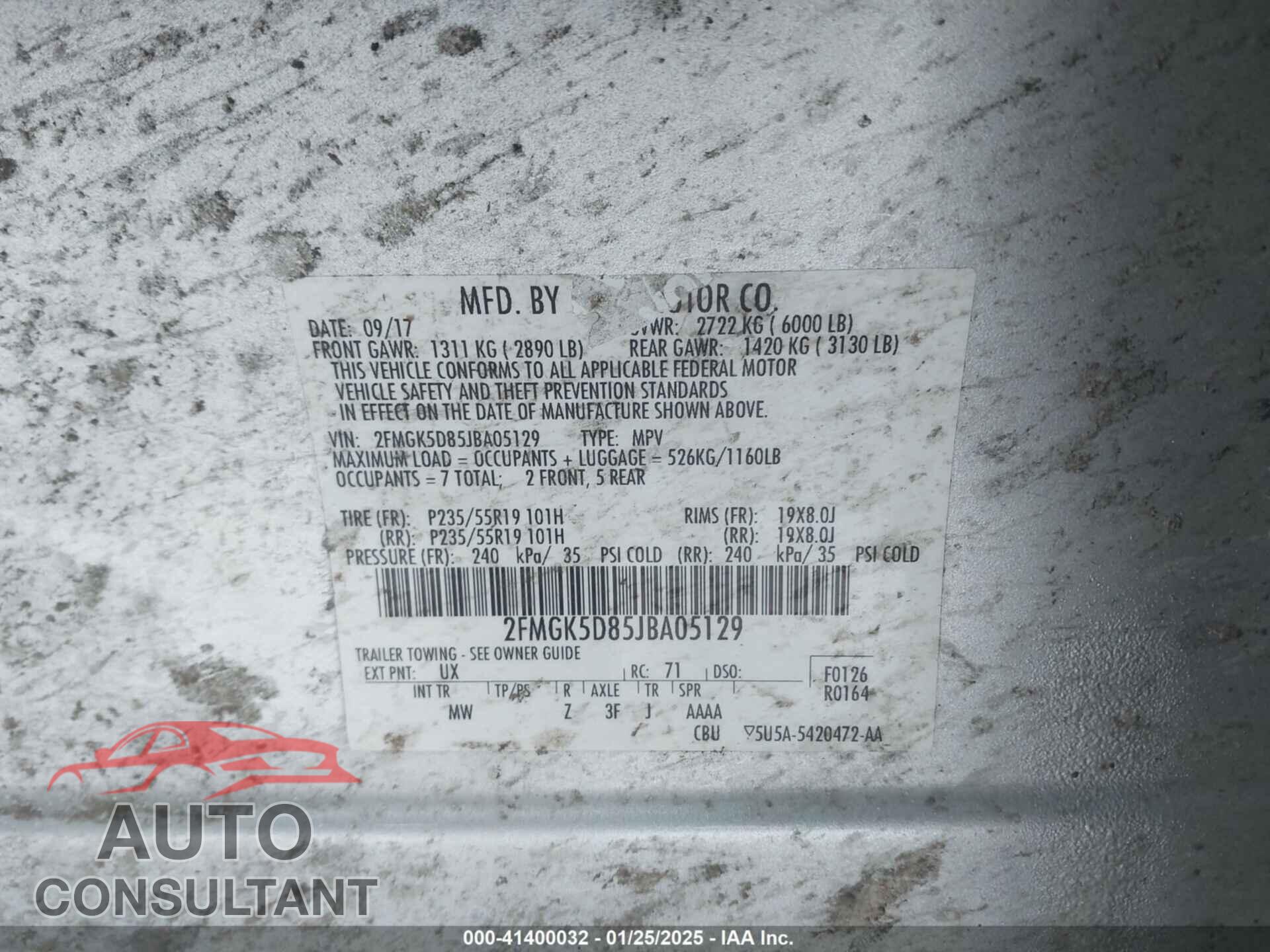 FORD FLEX 2018 - 2FMGK5D85JBA05129