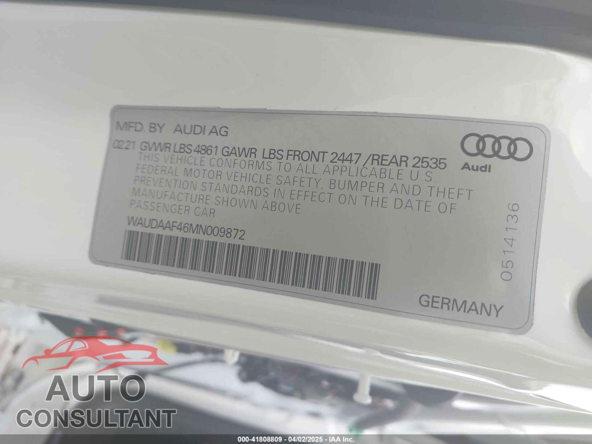 AUDI A4 2021 - WAUDAAF46MN009872