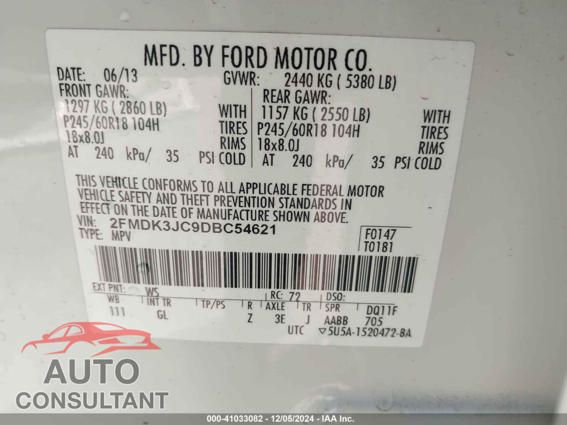 FORD EDGE 2013 - 2FMDK3JC9DBC54621