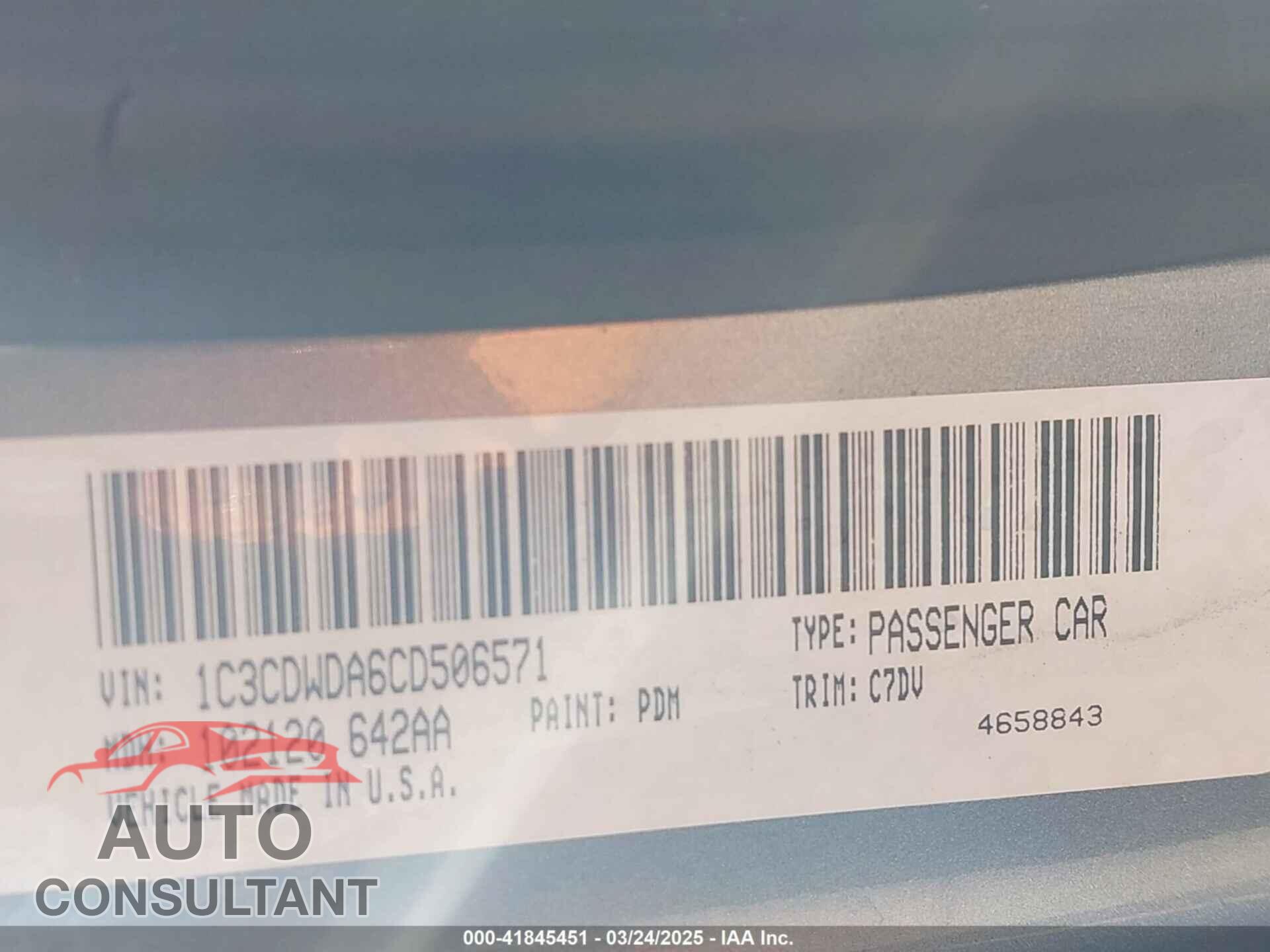 DODGE CALIBER 2012 - 1C3CDWDA6CD506571