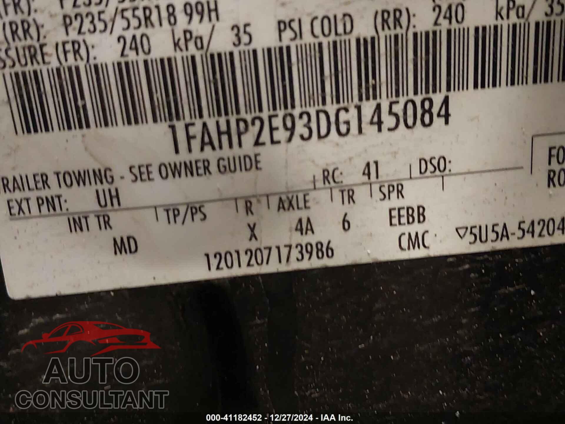 FORD TAURUS 2013 - 1FAHP2E93DG145084