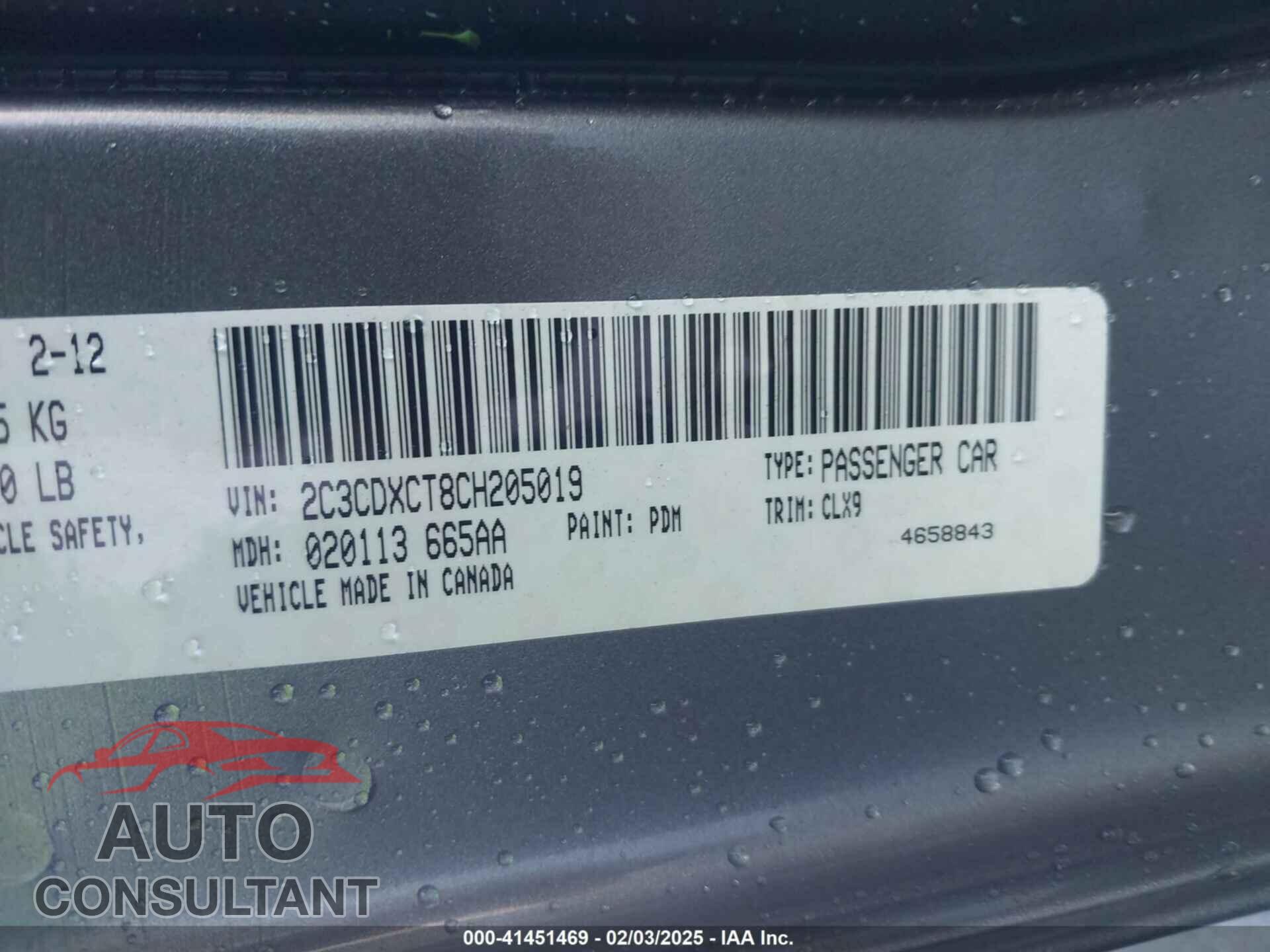 DODGE CHARGER 2012 - 2C3CDXCT8CH205019