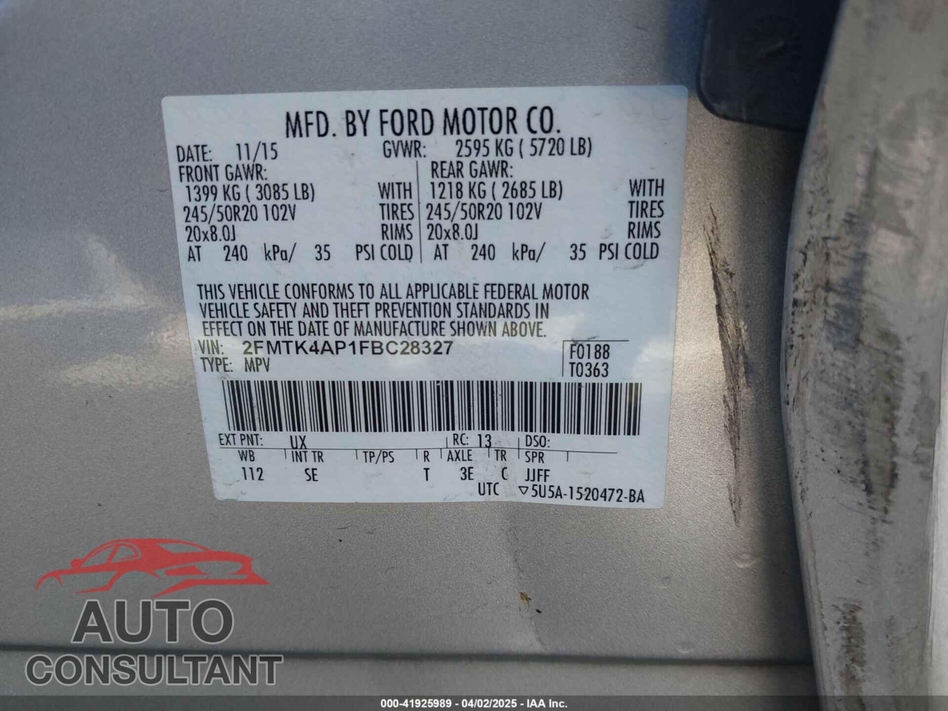 FORD EDGE 2015 - 2FMTK4AP1FBC28327