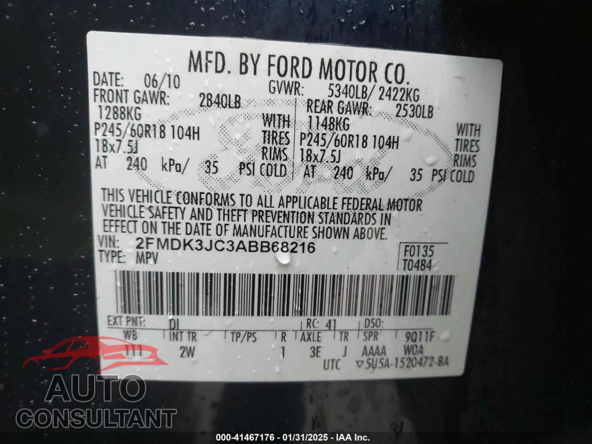 FORD EDGE 2010 - 2FMDK3JC3ABB68216