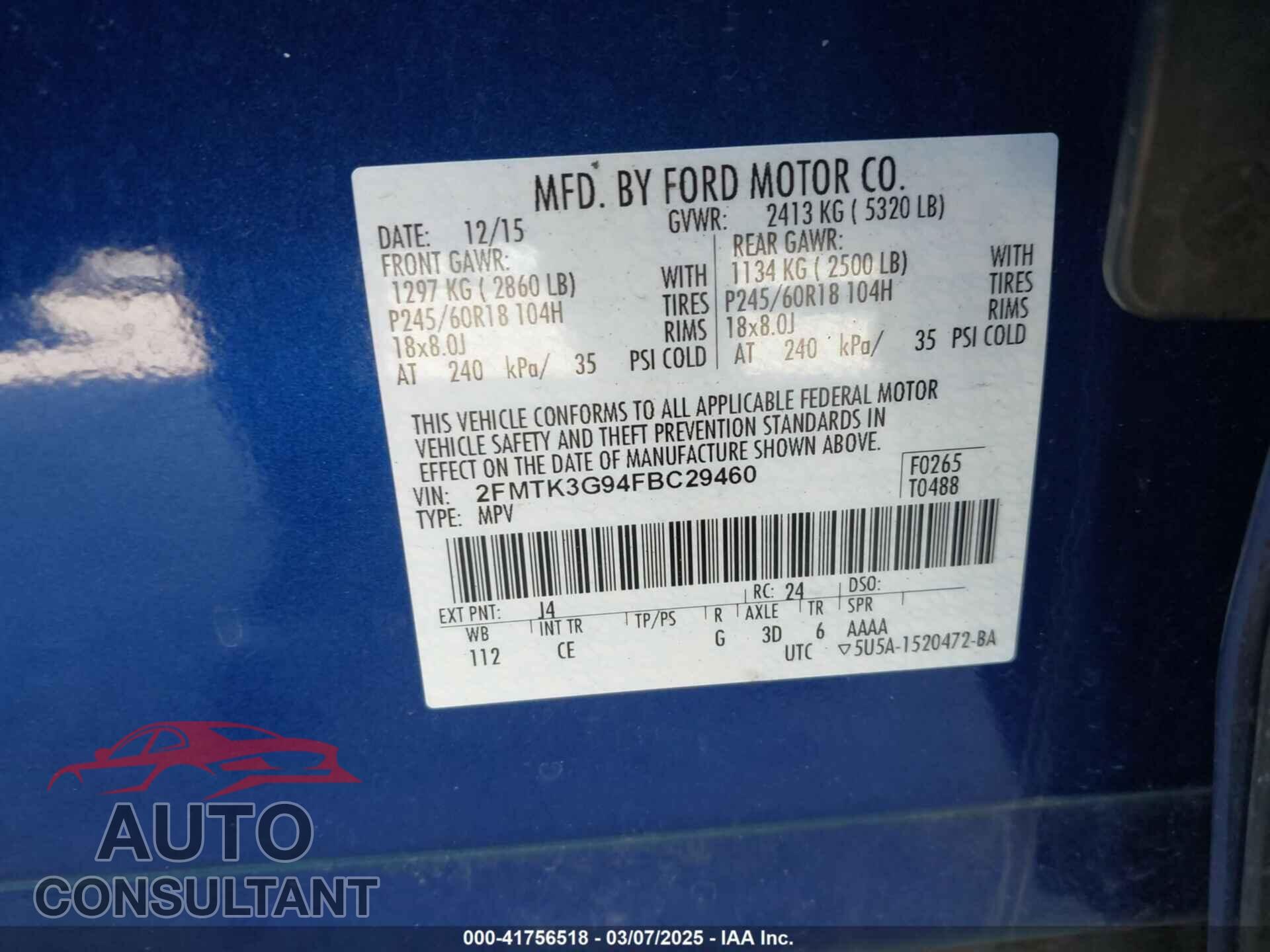 FORD EDGE 2015 - 2FMTK3G94FBC29460